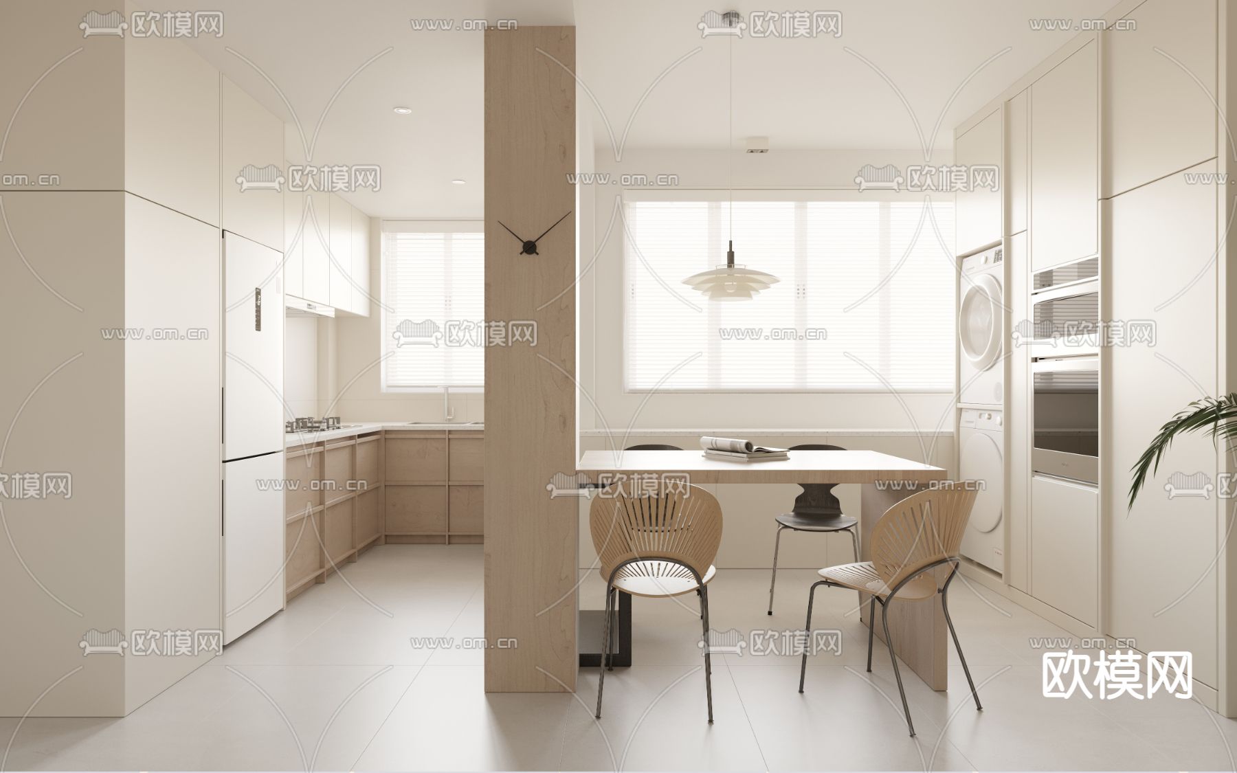 奶油风客餐厅3d模型下载（渲染图3）