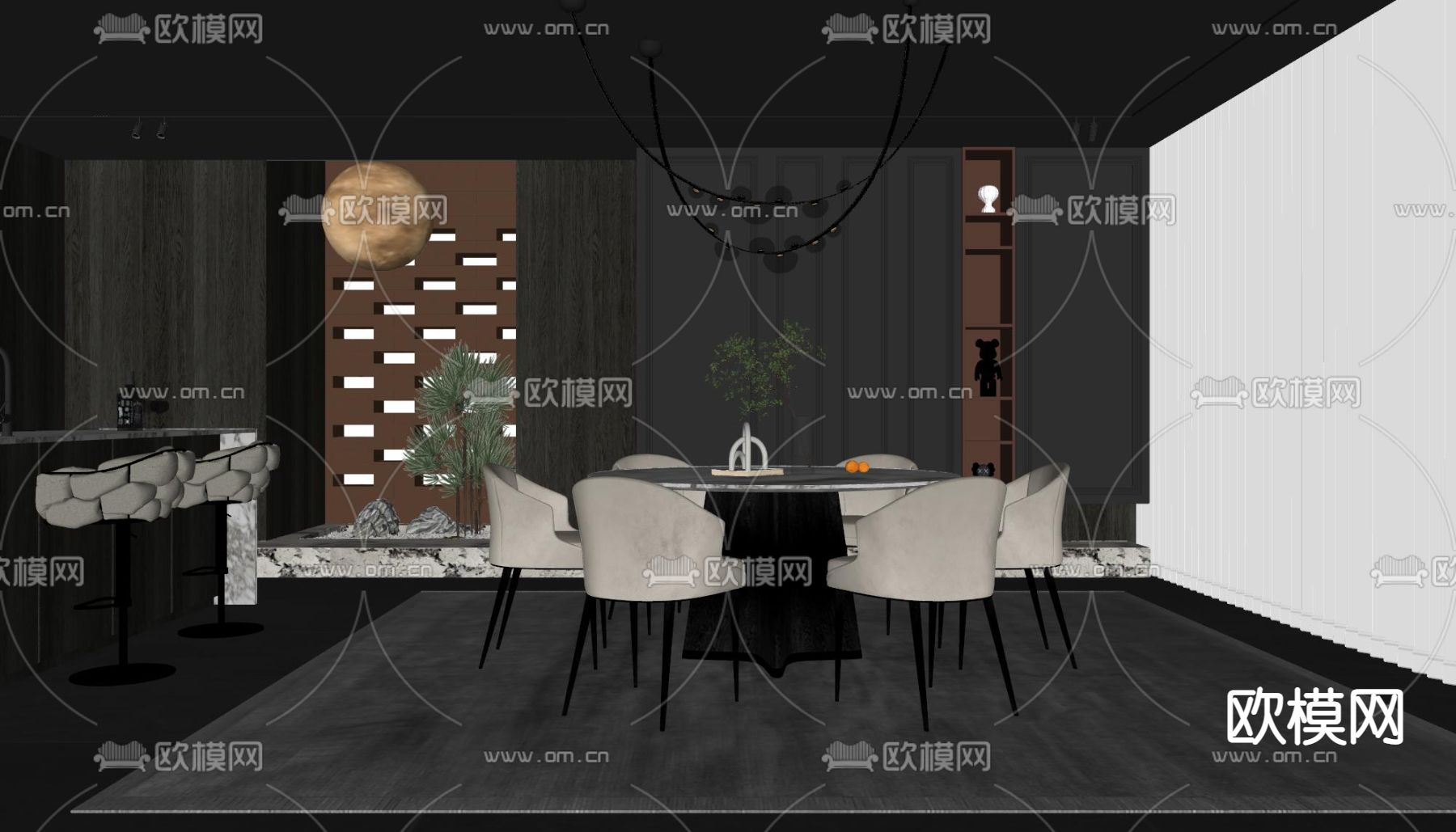 暗黑风餐厅su模型下载（渲染图2）