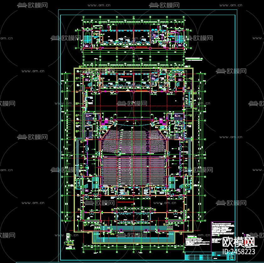 学校学生礼堂建筑CAD施工图下载（渲染图8）