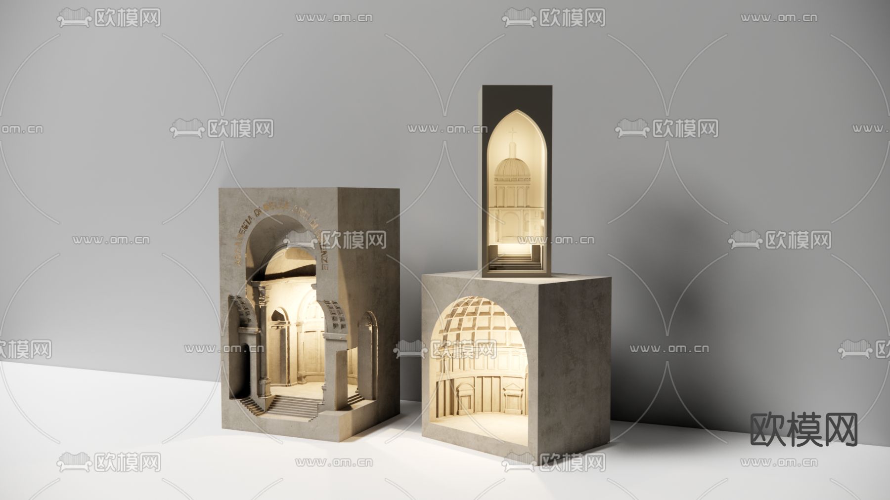 欧式嵌入式石膏灯 壁灯su模型下载（渲染图1）