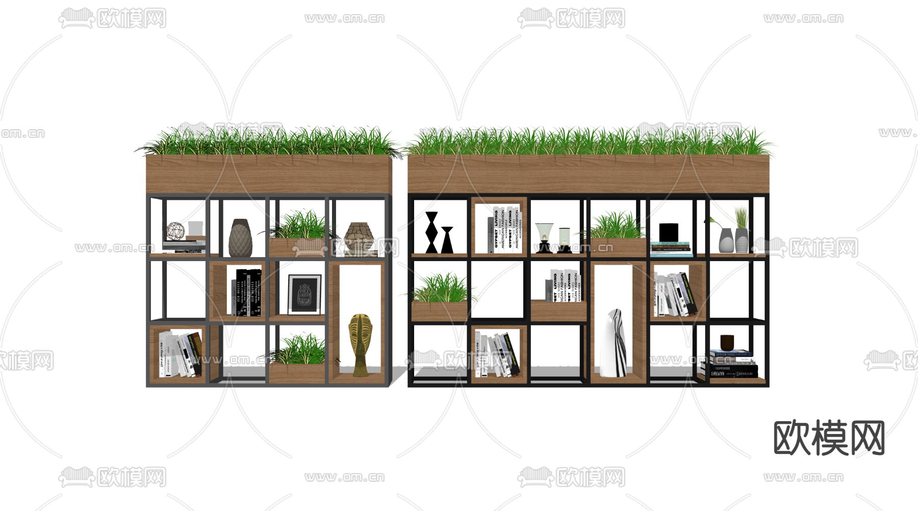现代矮柜书架 花槽隔断su模型下载（渲染图3）