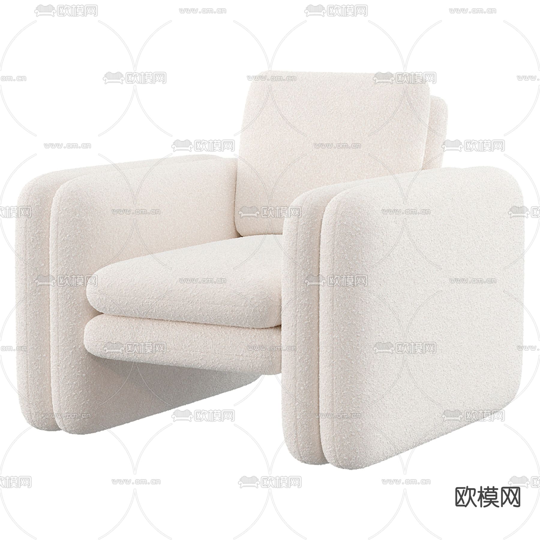 奶油风休闲椅子su模型下载（渲染图1）