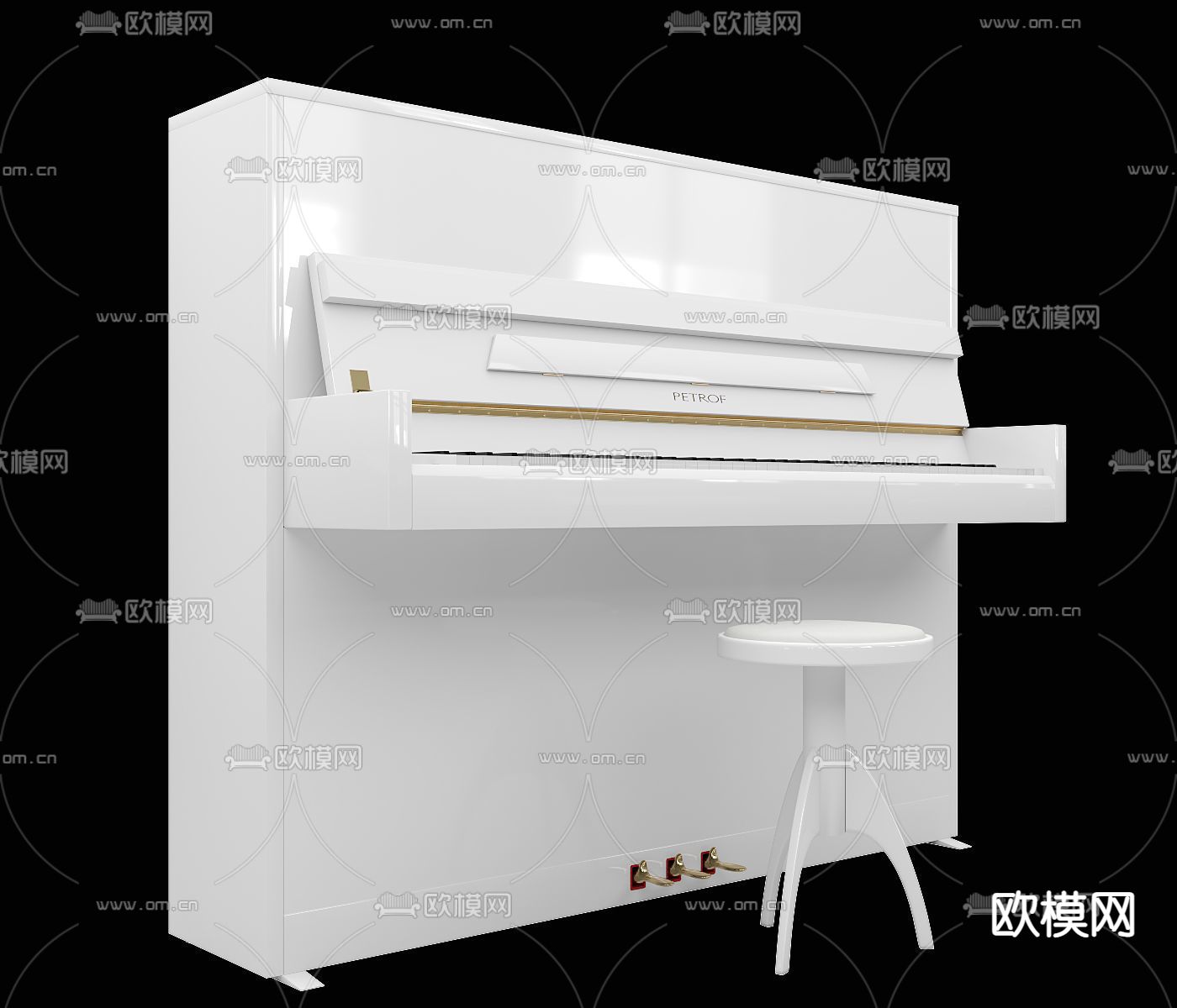 现代电子钢琴3d模型下载（渲染图1）