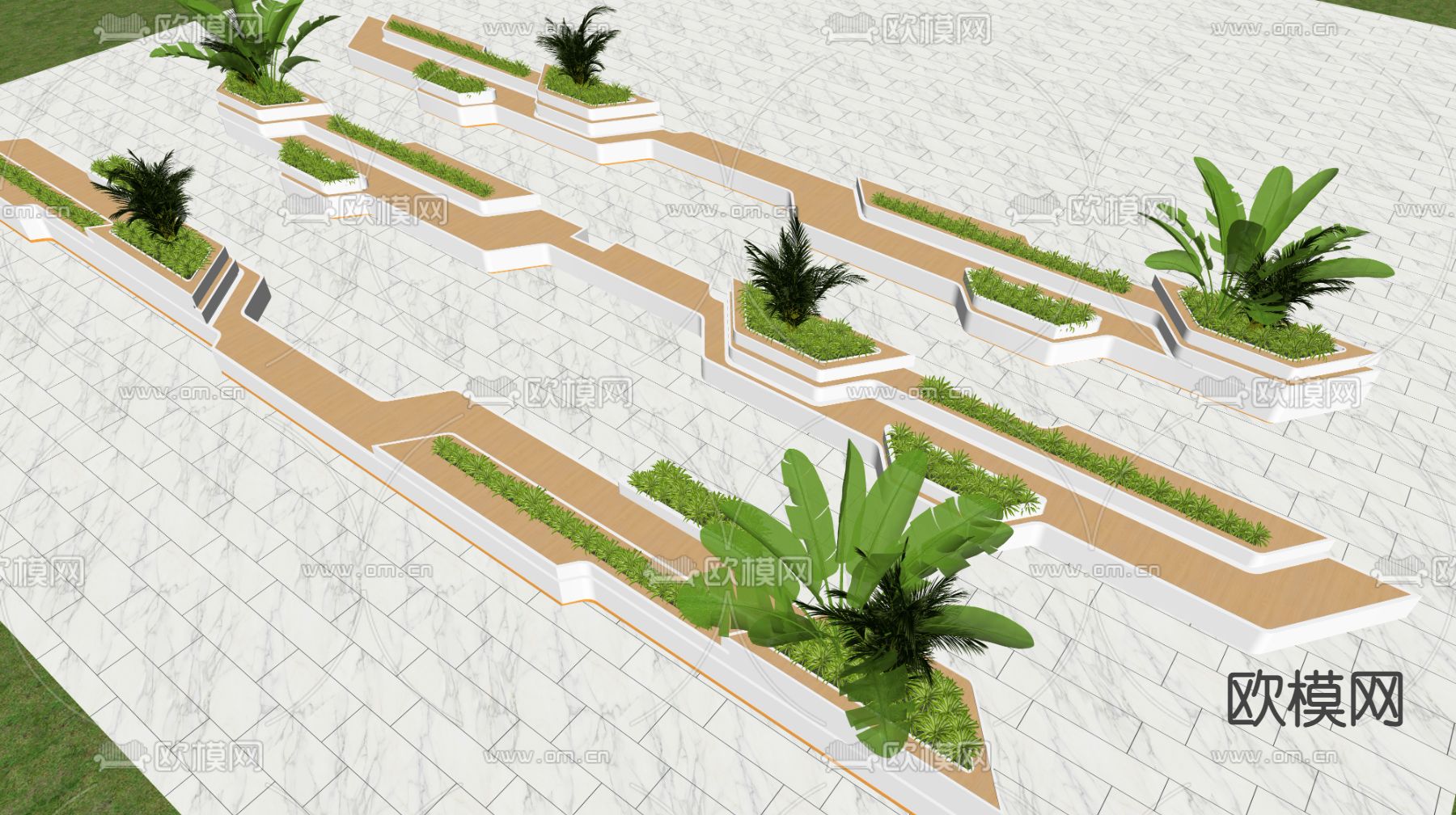 现代景观树池 景观座椅su模型下载（渲染图2）