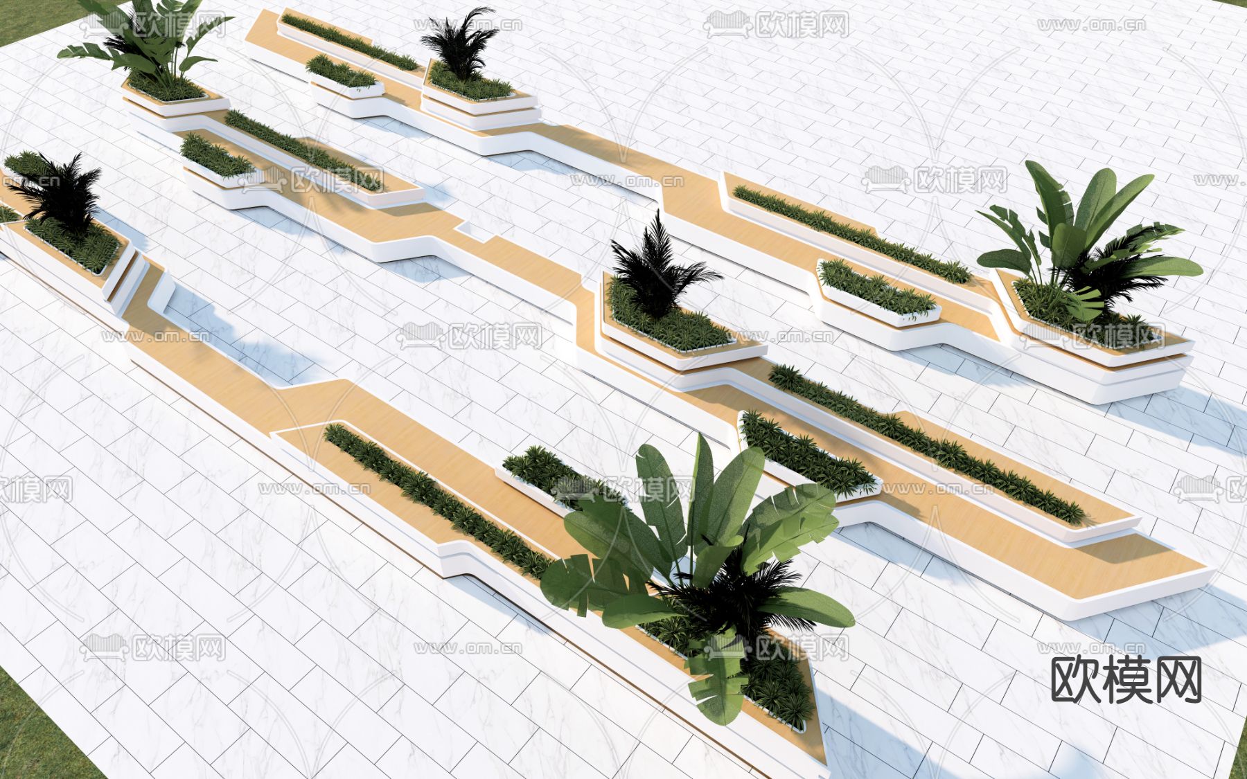 现代景观树池 景观座椅su模型下载（渲染图1）