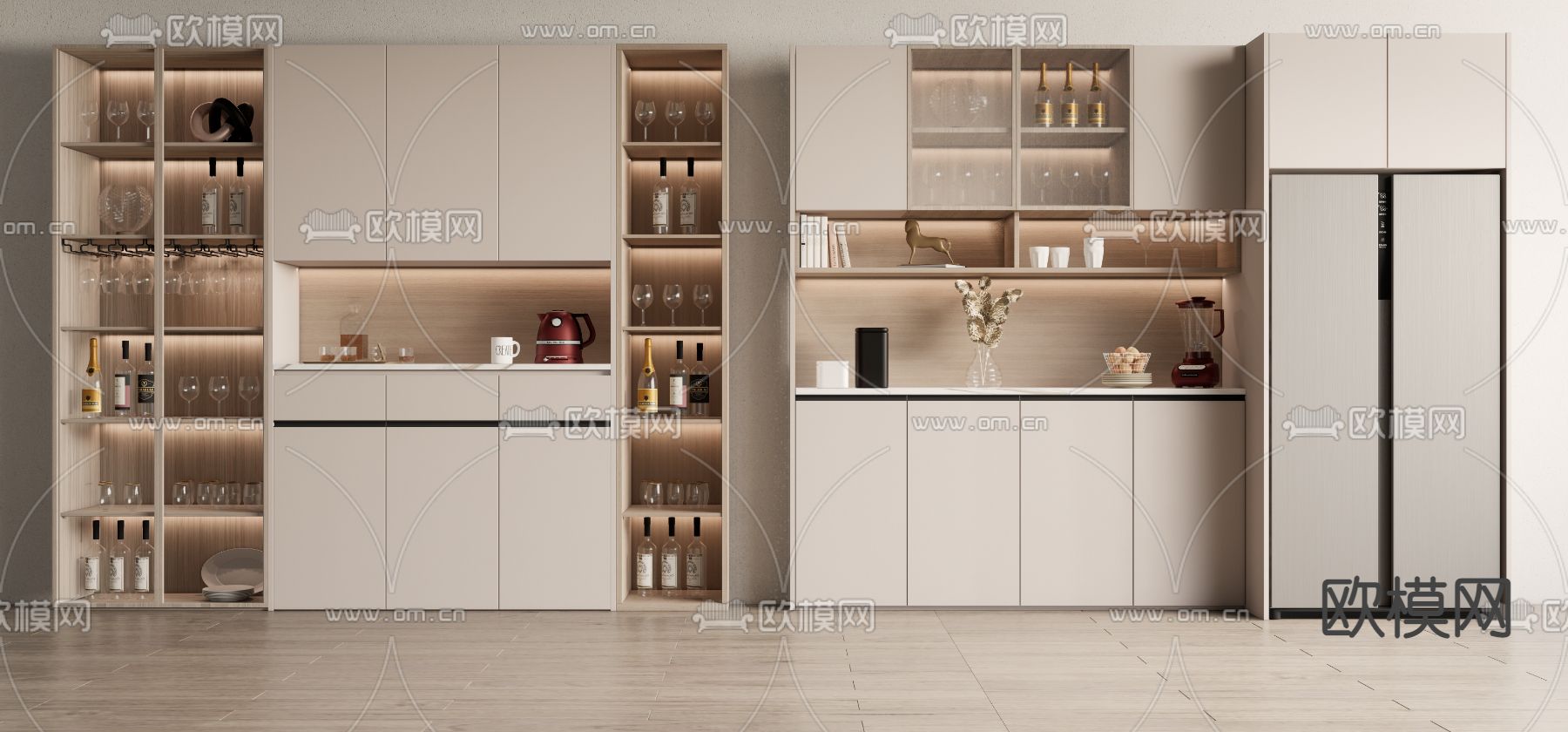 现代酒柜su模型下载（渲染图1）