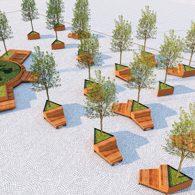  现代景观树池su模型 