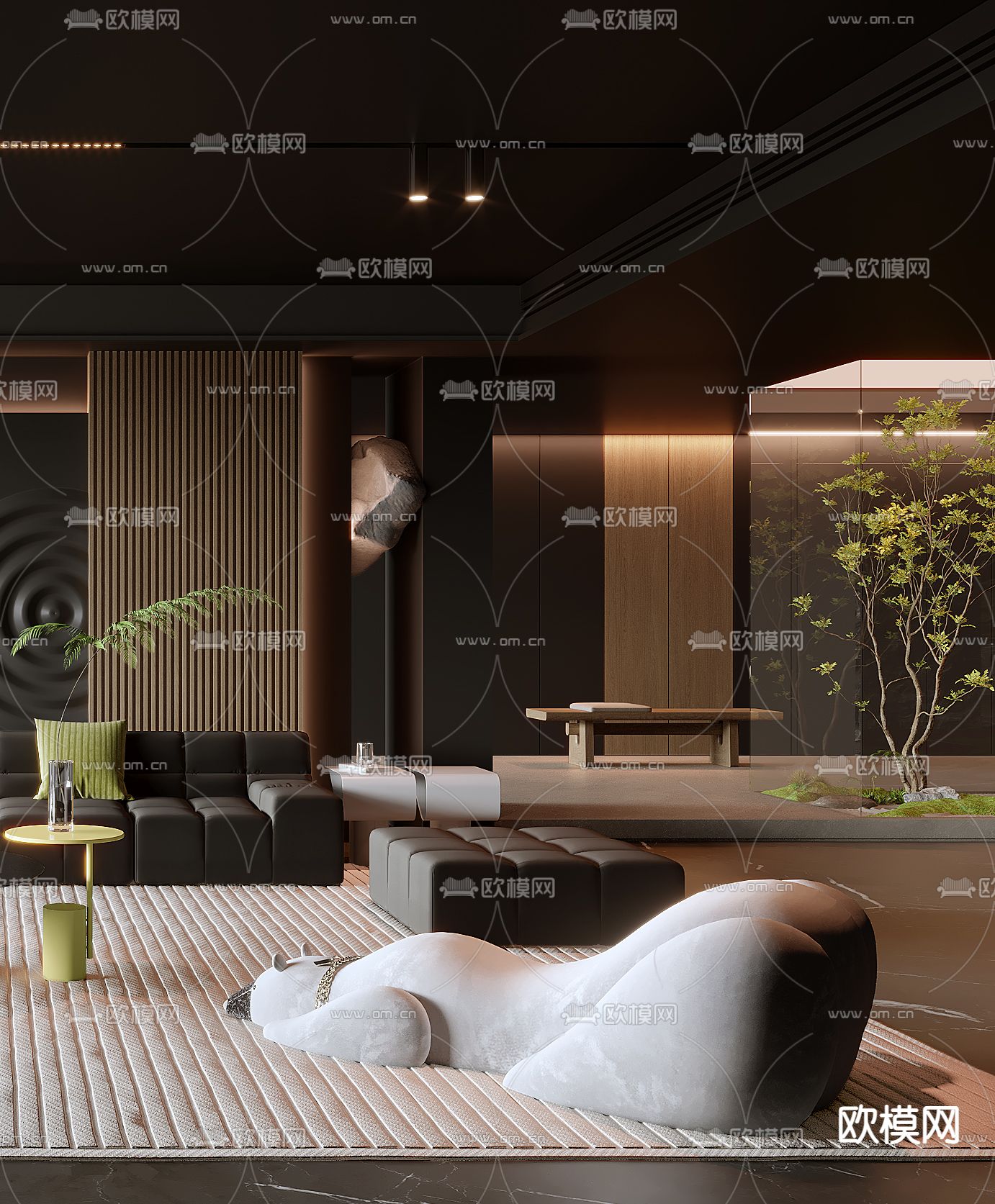 暗黑风客厅3d模型下载（渲染图2）