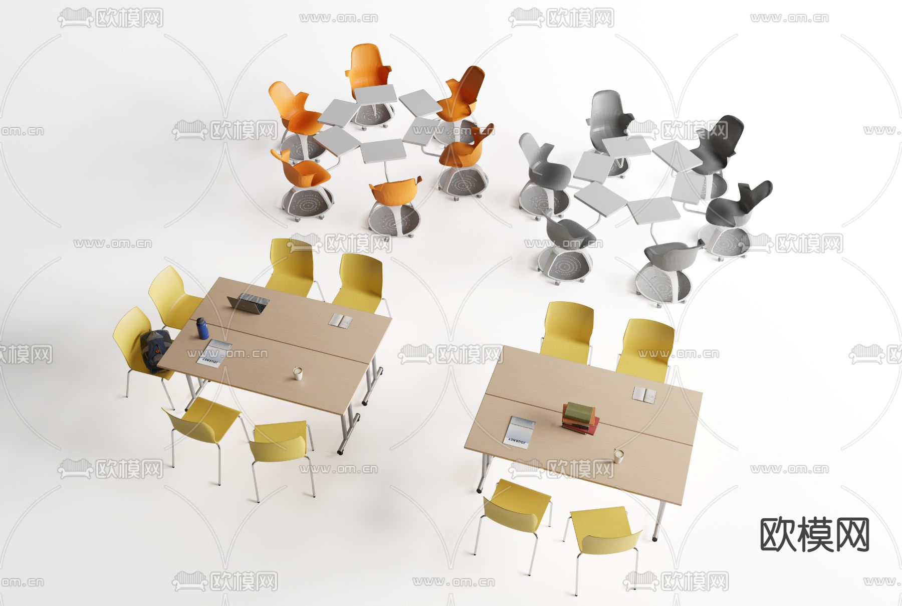 课桌椅 书桌椅 写字台su模型下载（渲染图1）