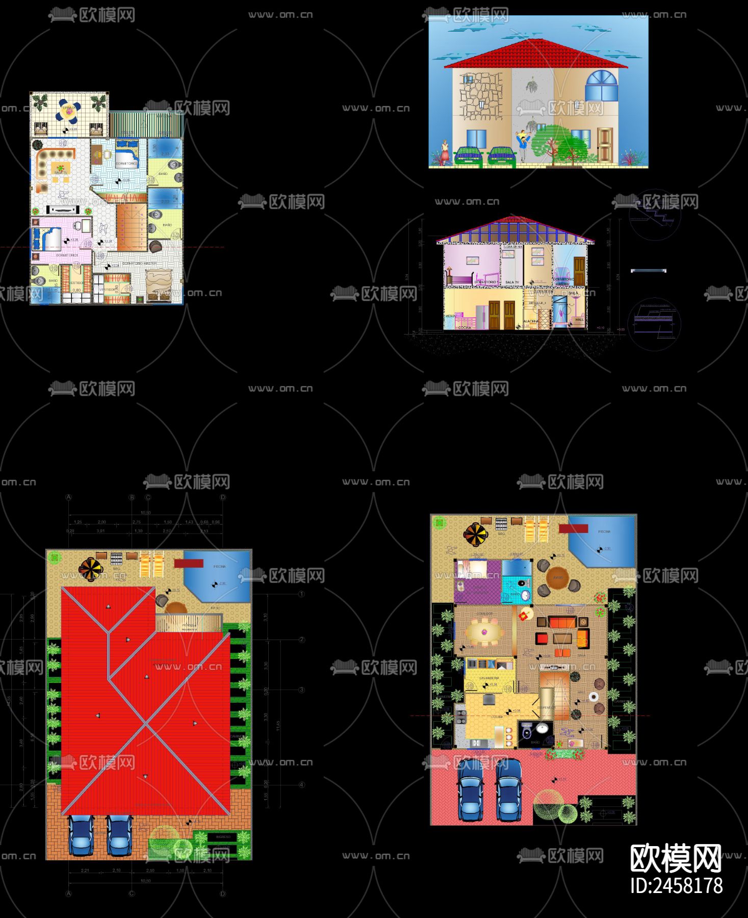 别墅CAD彩平图下载（渲染图6）