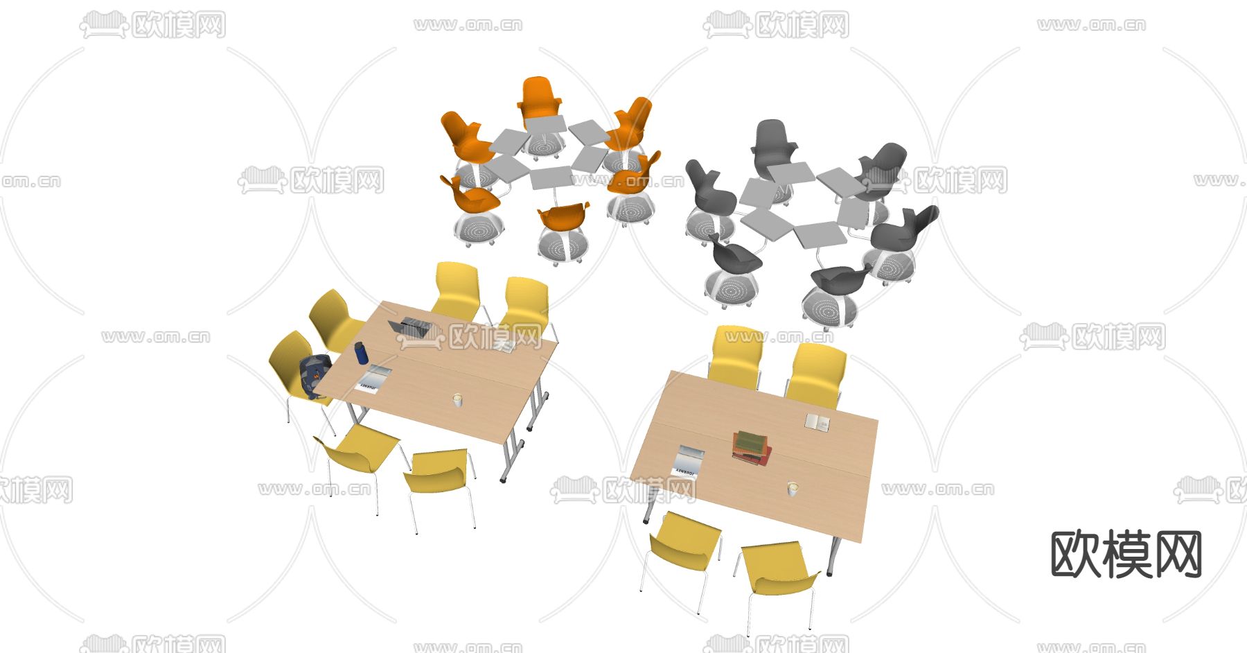 课桌椅 书桌椅 写字台su模型下载（渲染图2）