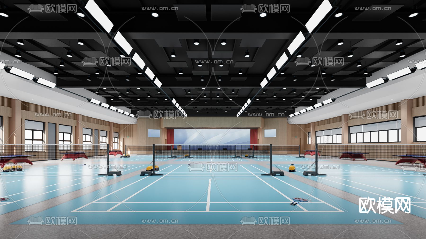 羽毛球场 球馆su模型下载（渲染图1）