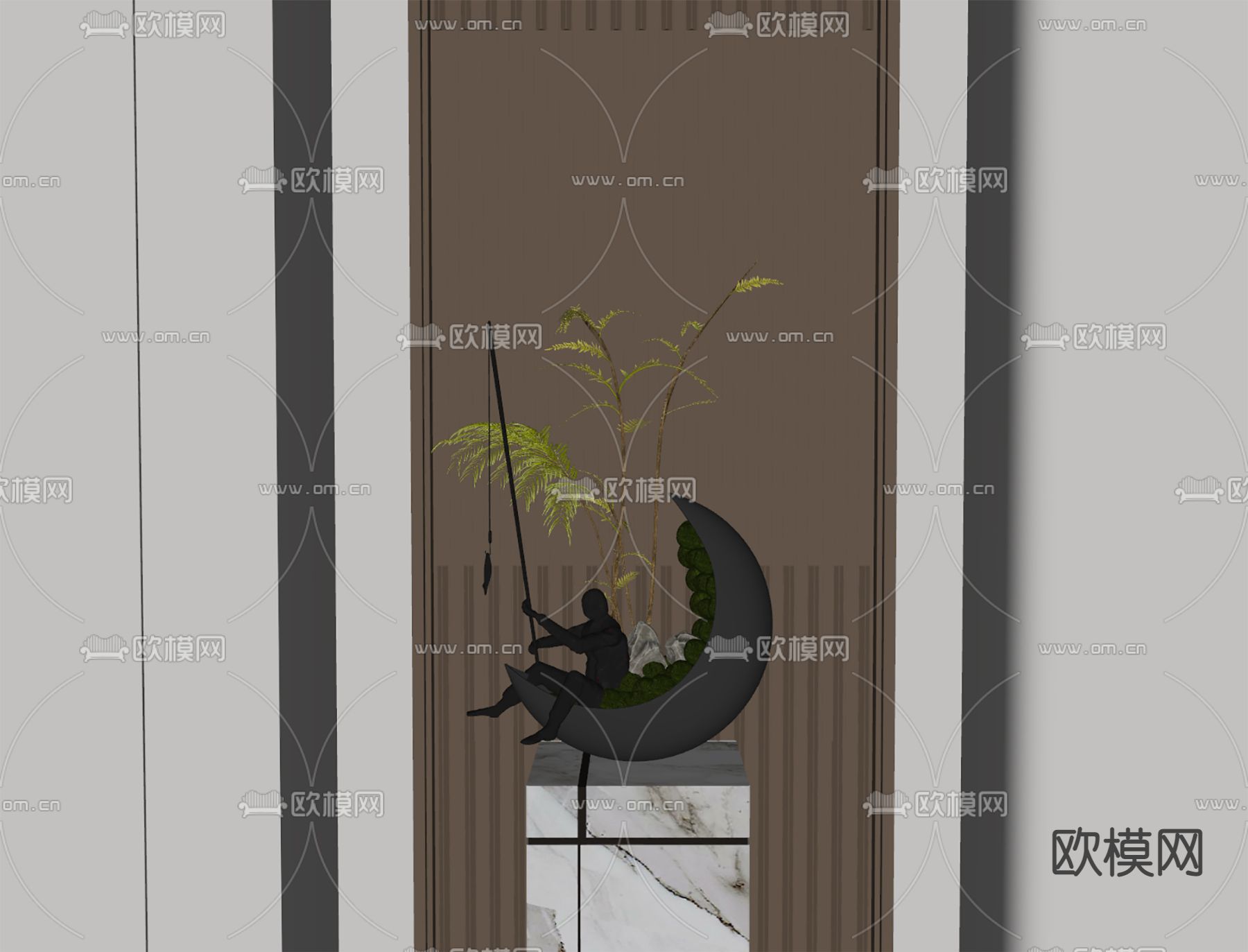 新中式盆景 盆栽su模型下载（渲染图3）