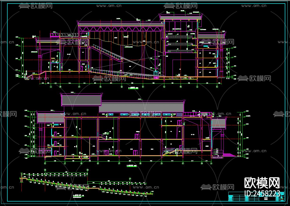 学校学生礼堂建筑CAD施工图下载（渲染图7）