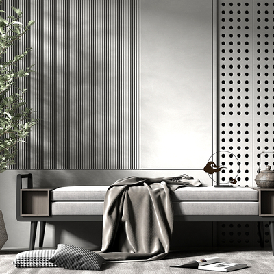  新中式床尾凳su模型 