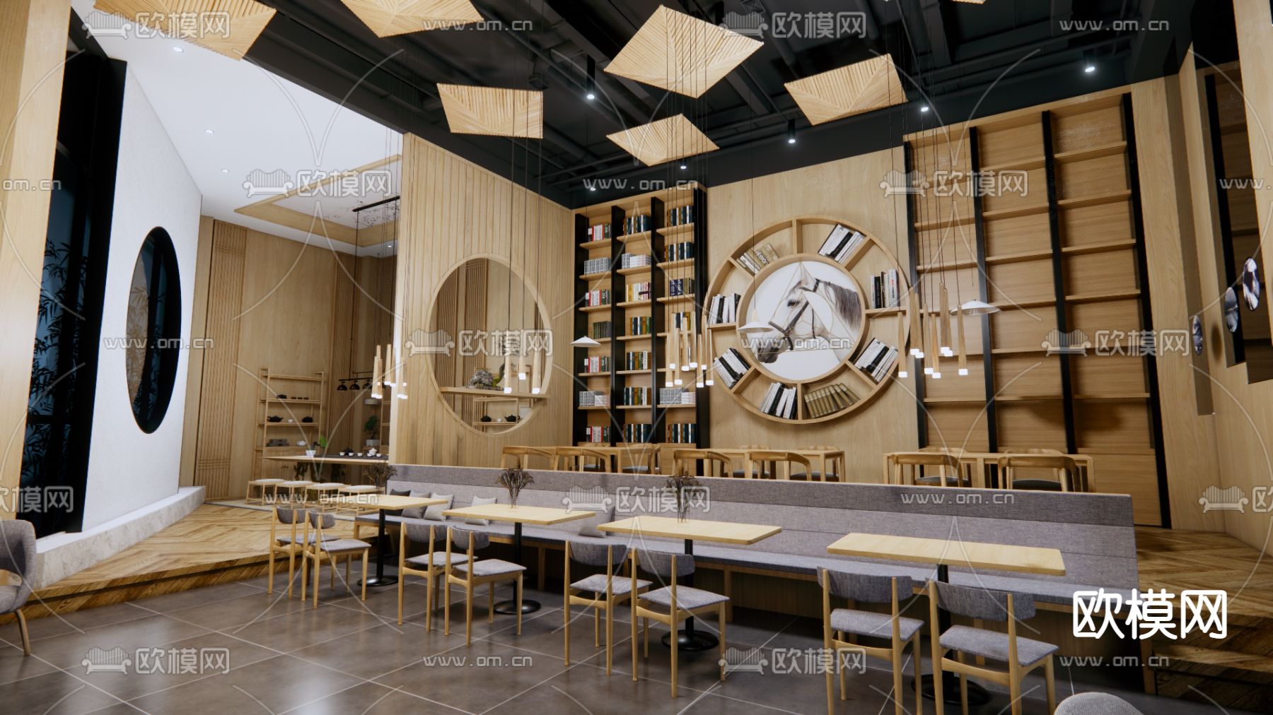 现代书吧 图书馆su模型下载（渲染图1）