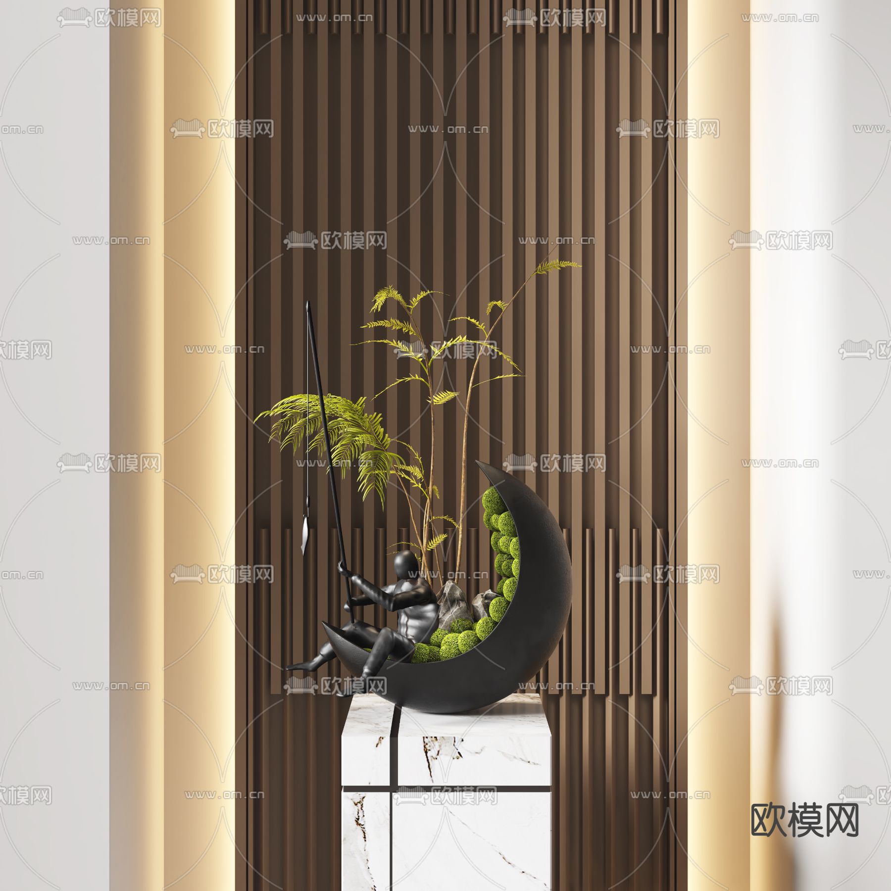 新中式盆景 盆栽su模型下载（渲染图2）