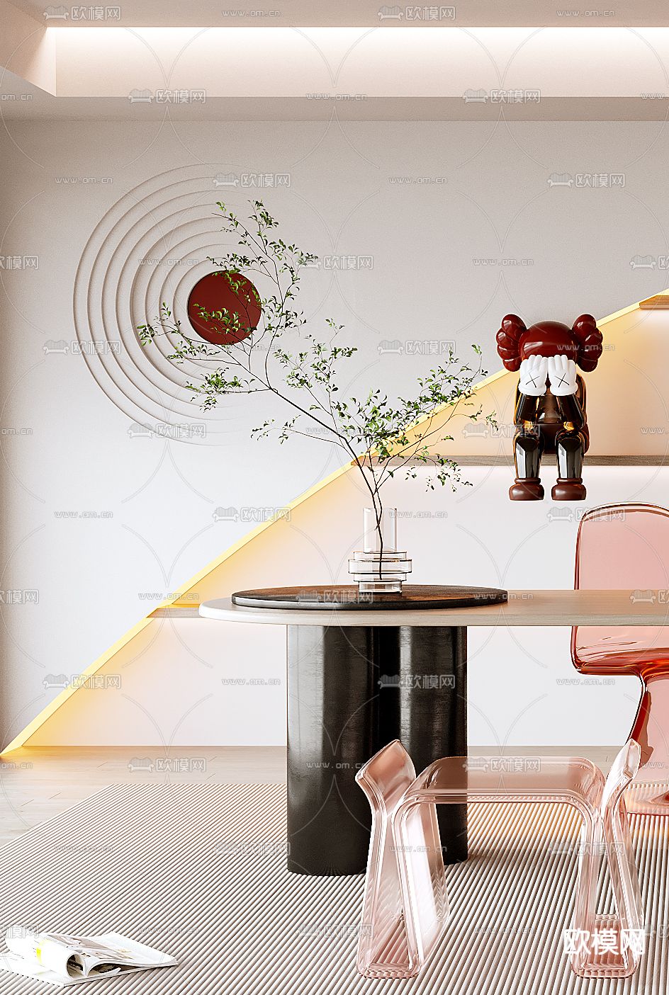 奶油风书房3d模型下载（渲染图2）