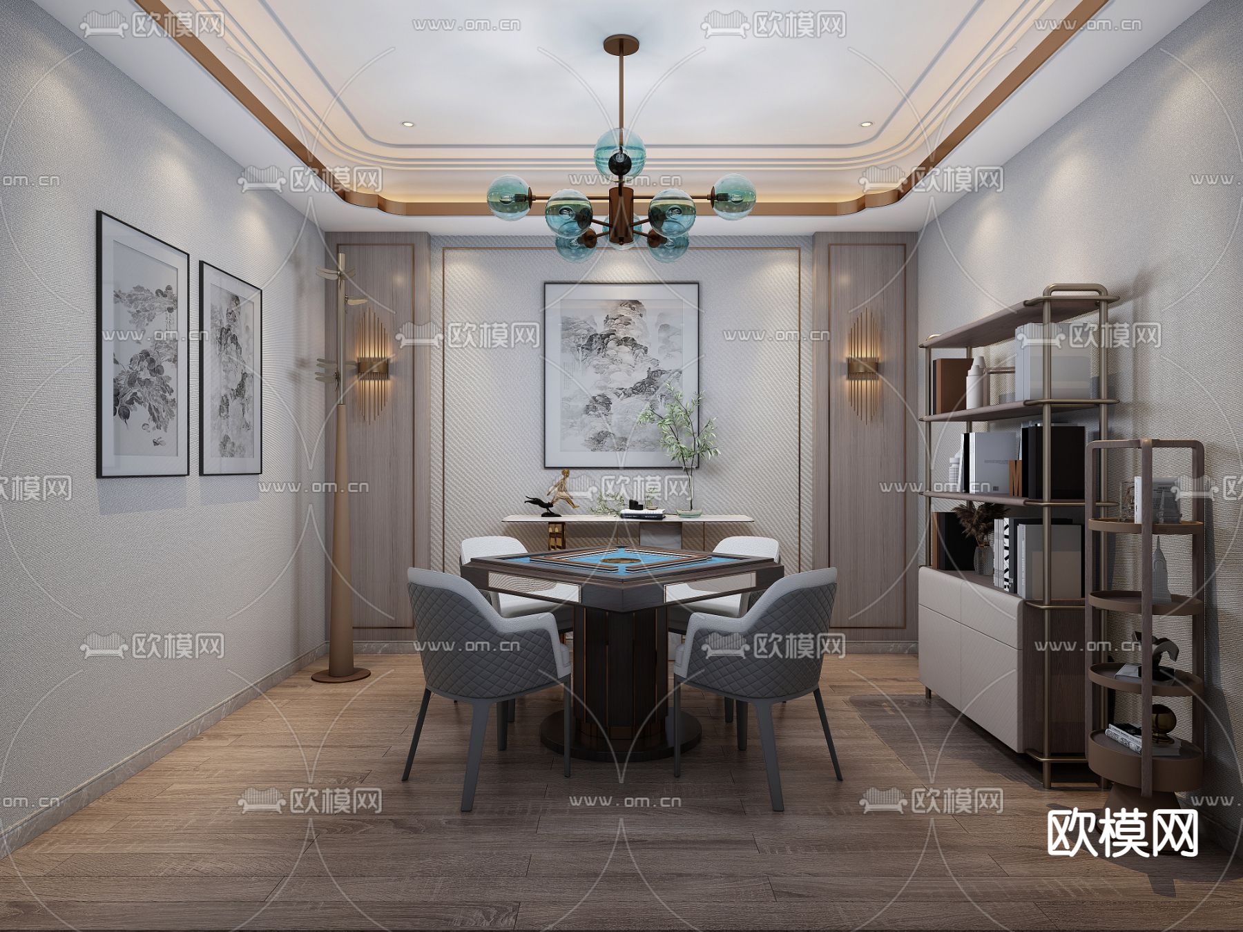 新中式麻将室免费3d模型下载