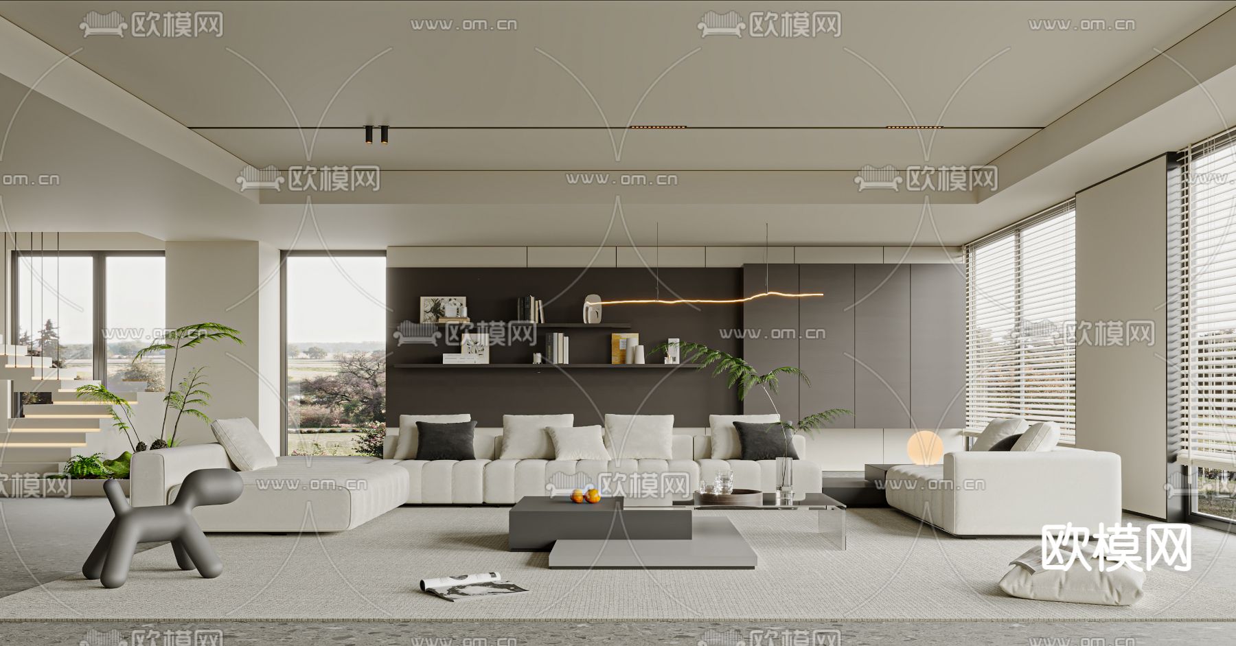 高级灰客厅3d模型下载（渲染图1）