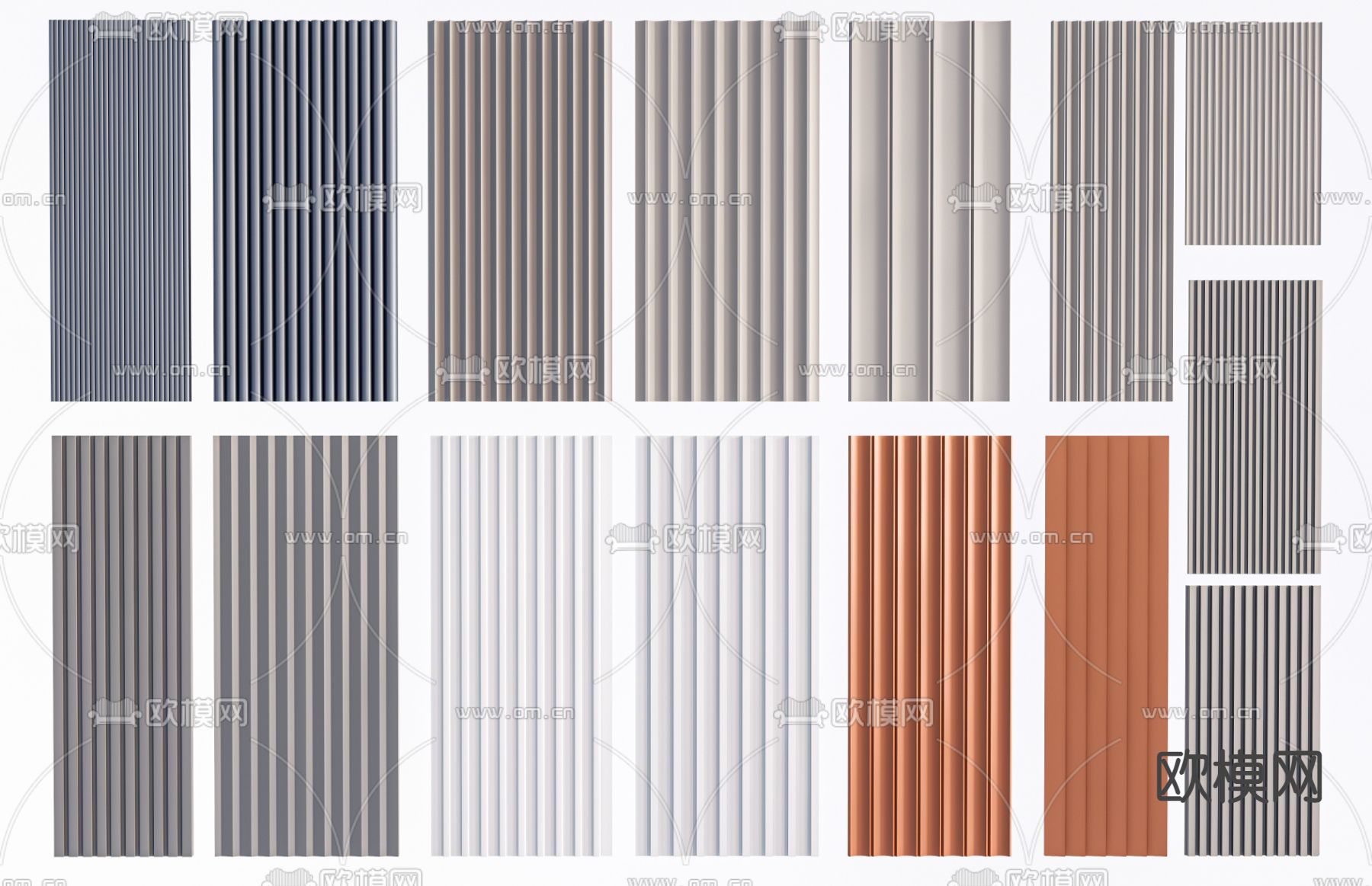 现代护墙板 波浪板su模型下载（渲染图1）