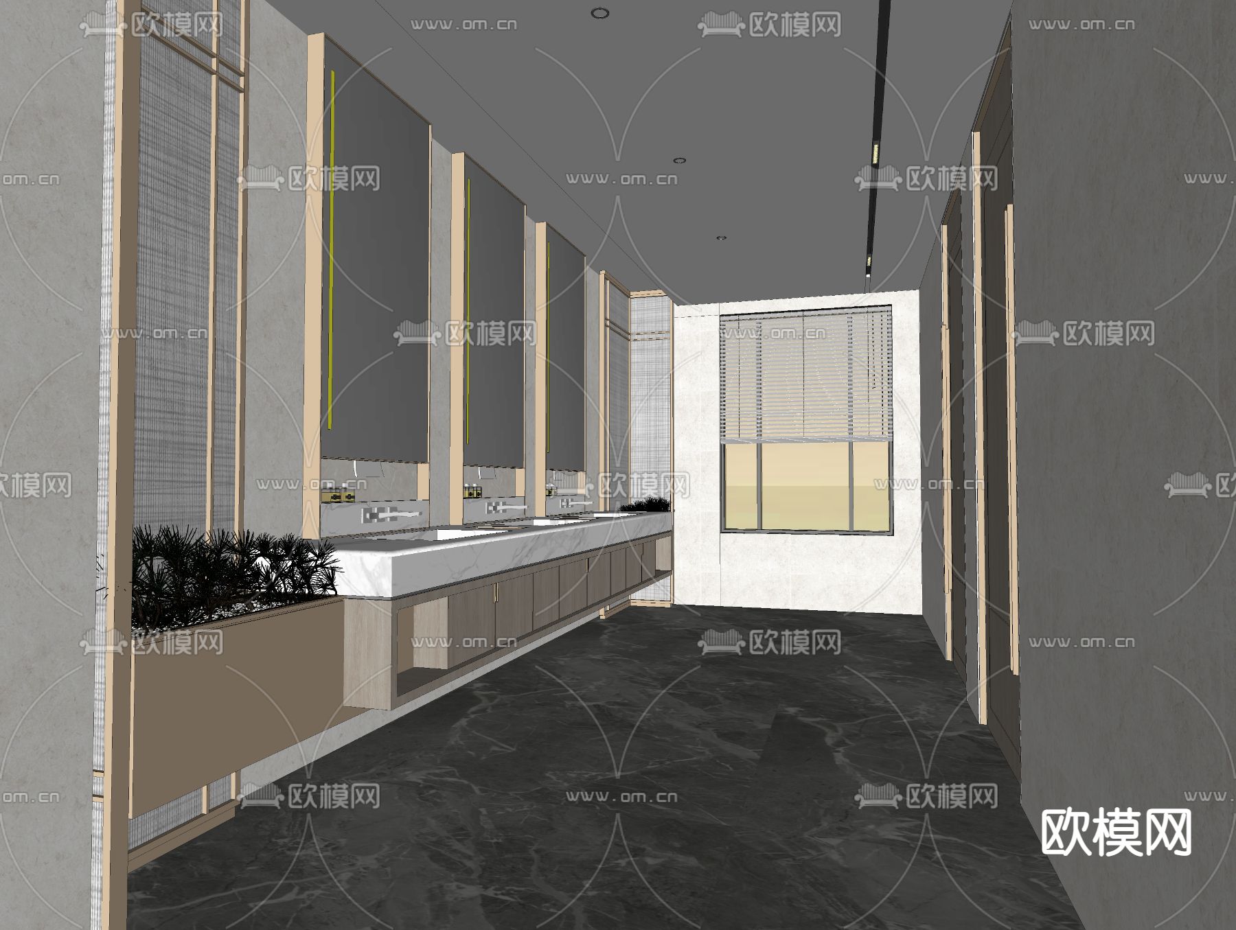 公共卫生间 洗手间su模型下载（渲染图2）