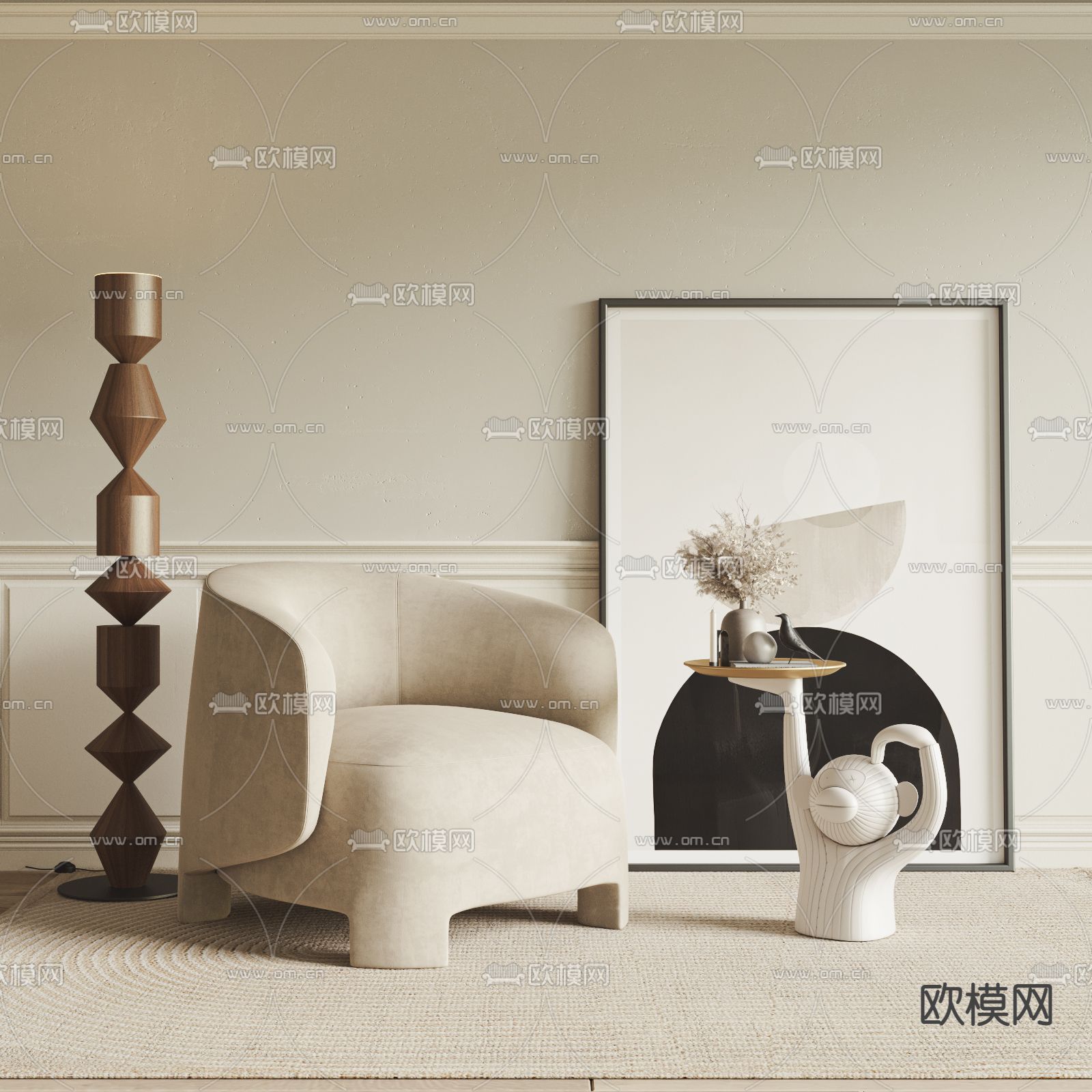 侘寂风休闲沙发3d模型下载