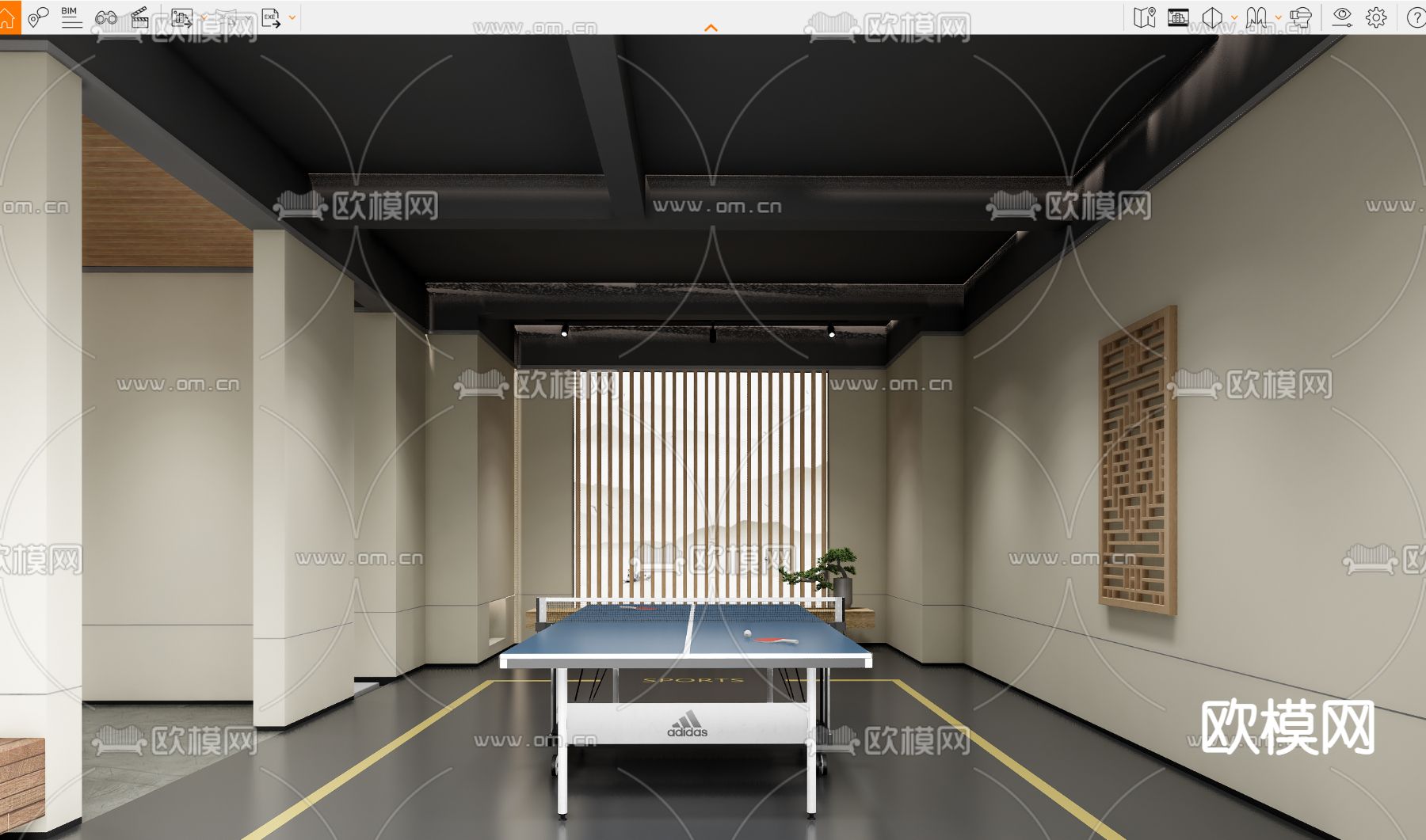 新中式乒乓球室su模型