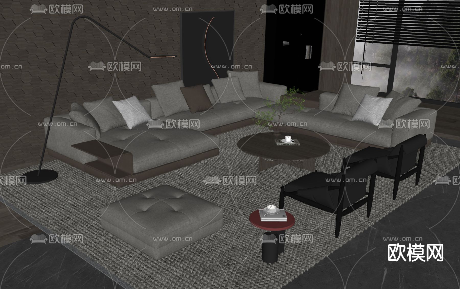 Poliform 转角组合沙发su模型下载（渲染图2）