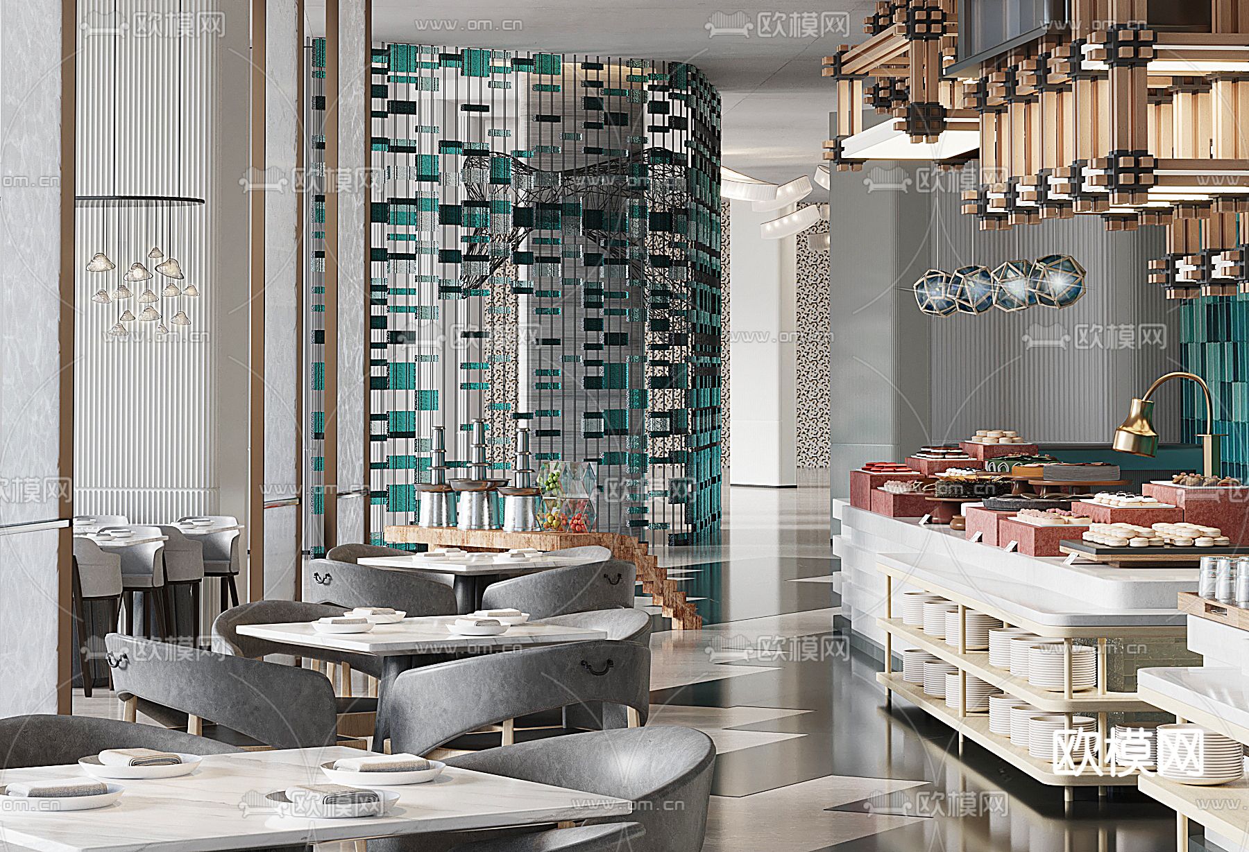 YANG设计 酒店西餐厅3d模型下载