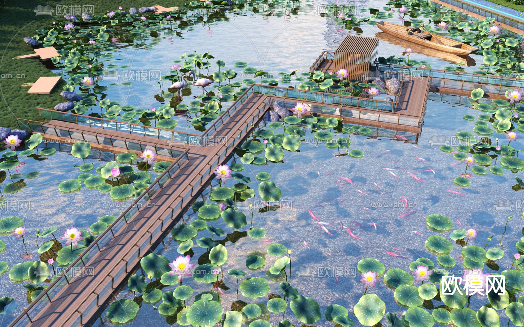 公园荷花池 水景3d模型下载