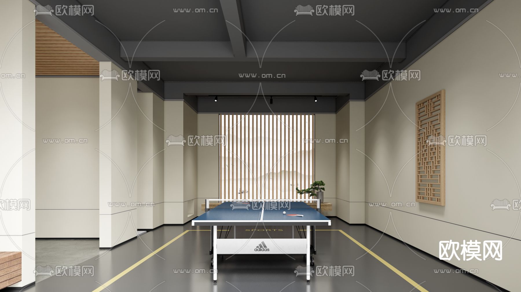 新中式乒乓球室su模型