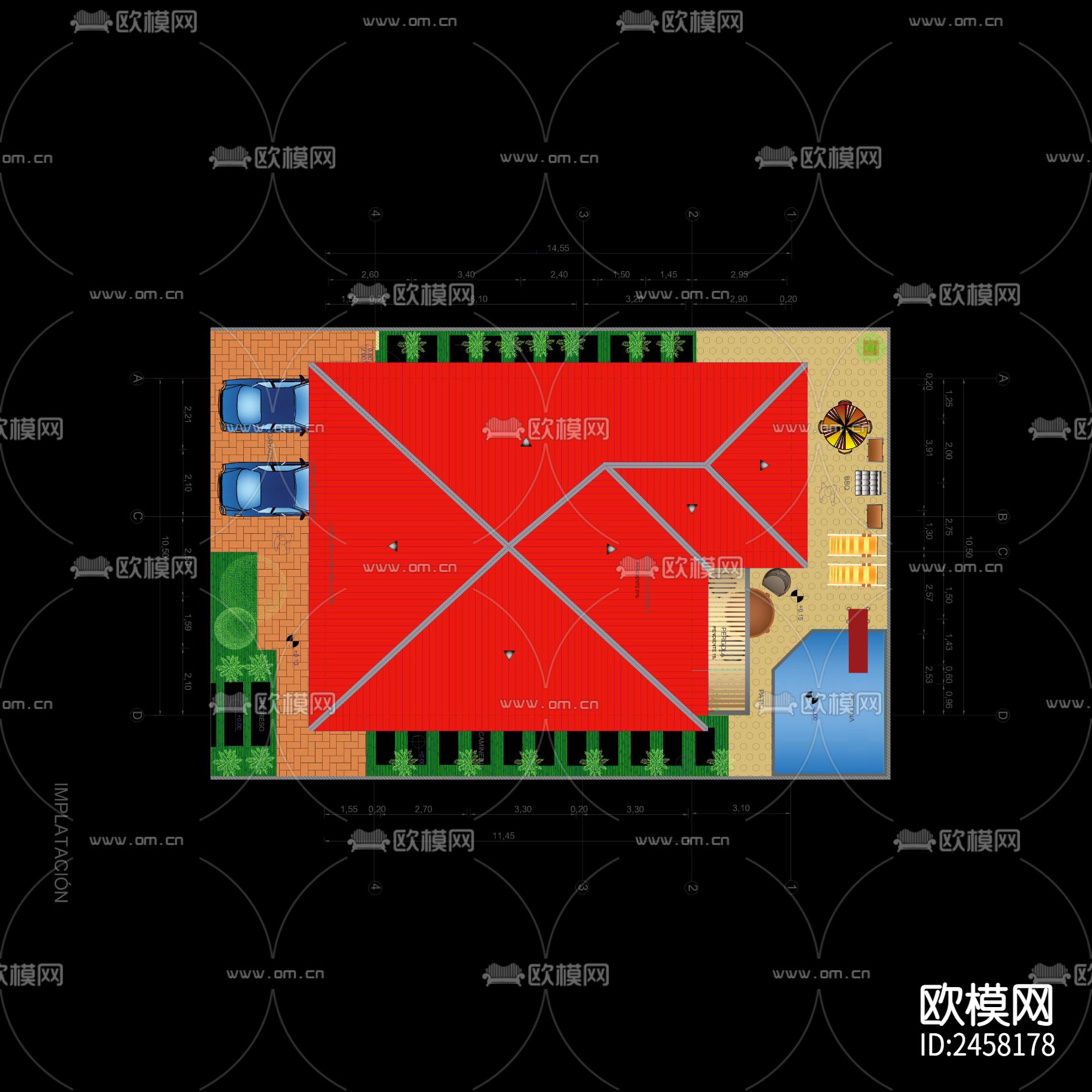 别墅CAD彩平图下载（渲染图2）