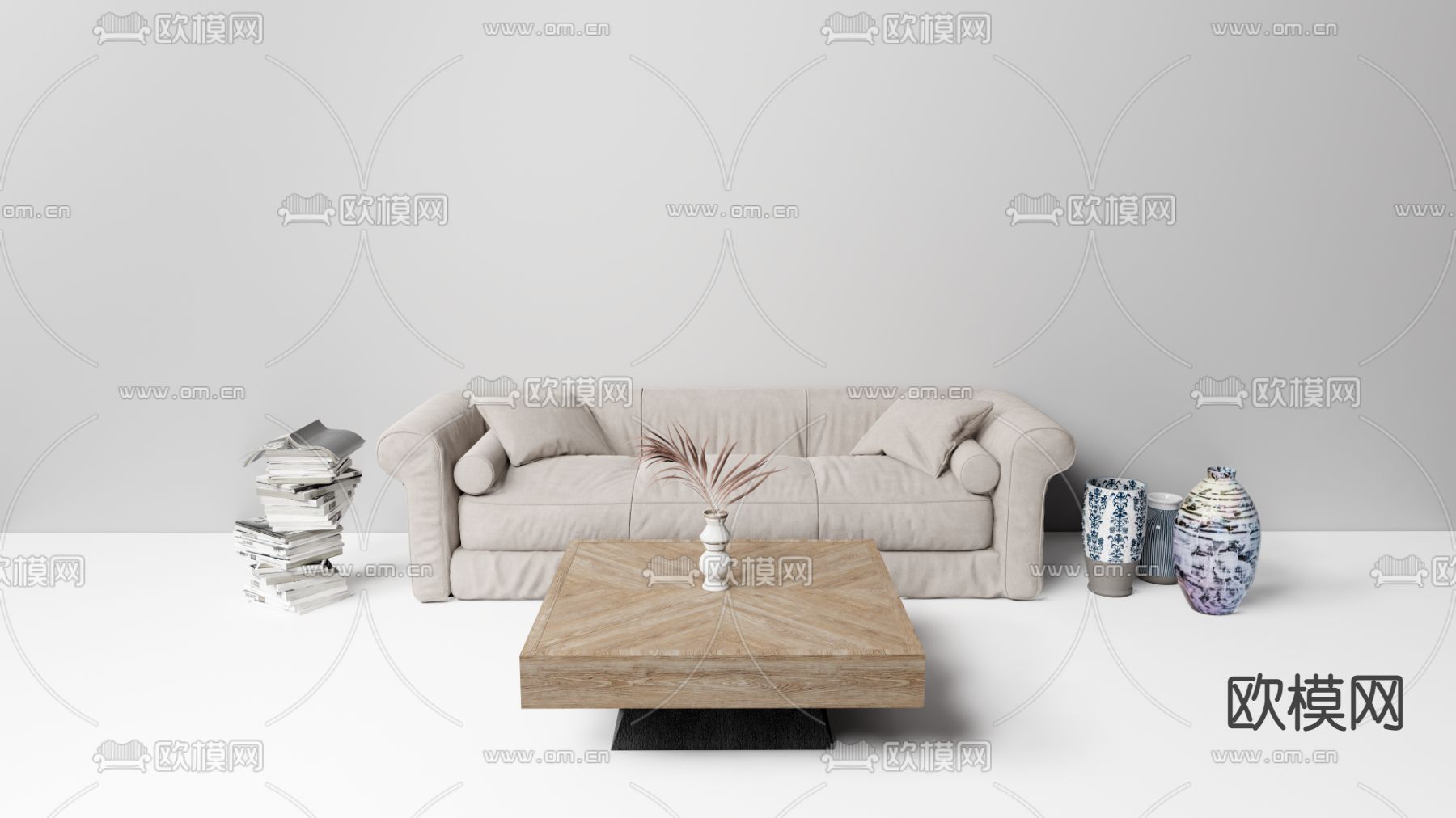 侘寂风多人沙发 软体沙发su模型下载（渲染图2）