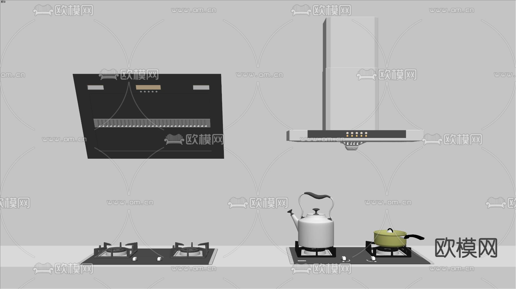 灶台 油烟机 炉灶su模型下载（渲染图2）