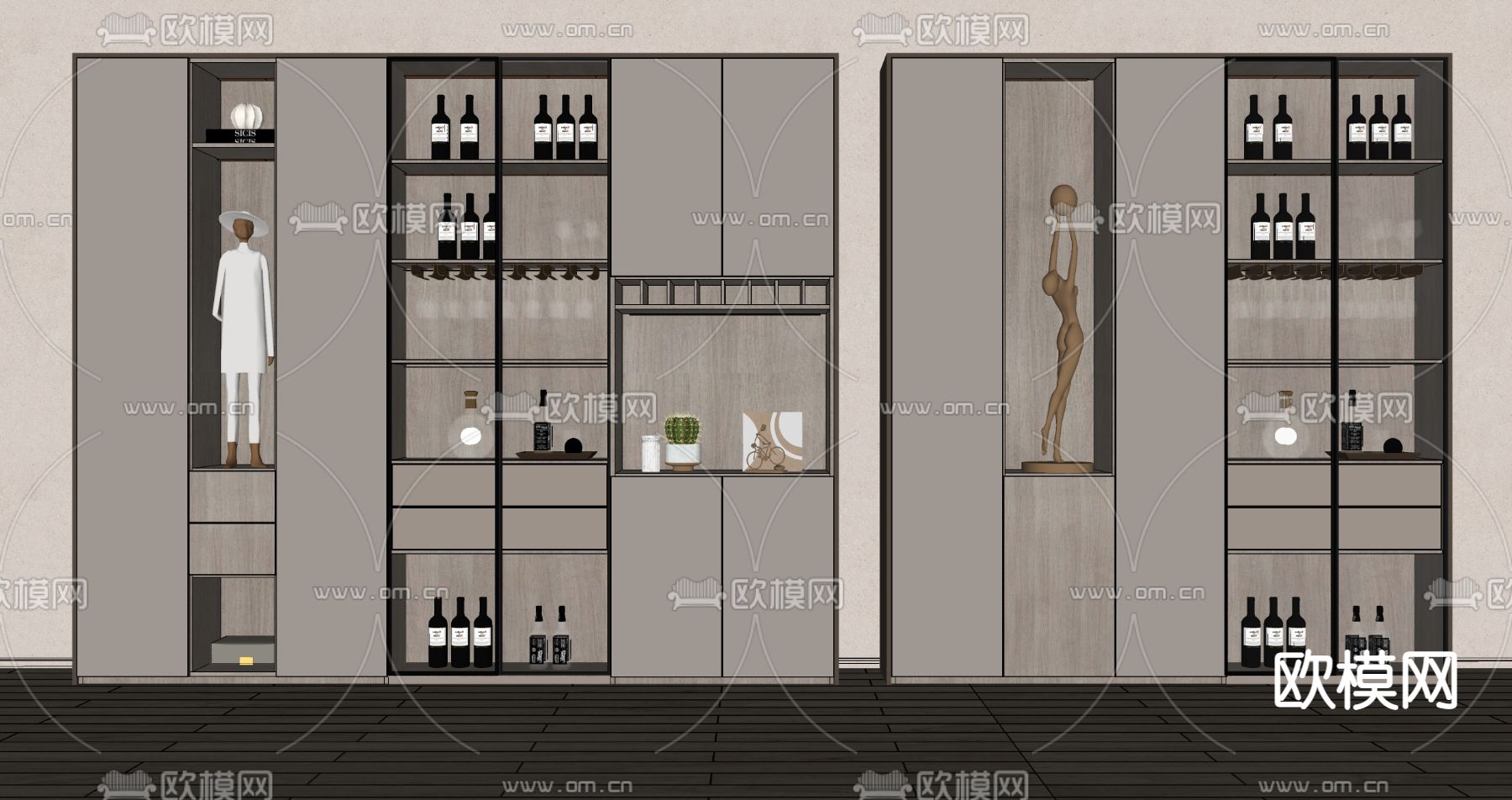 奶油风酒柜su模型下载（渲染图2）