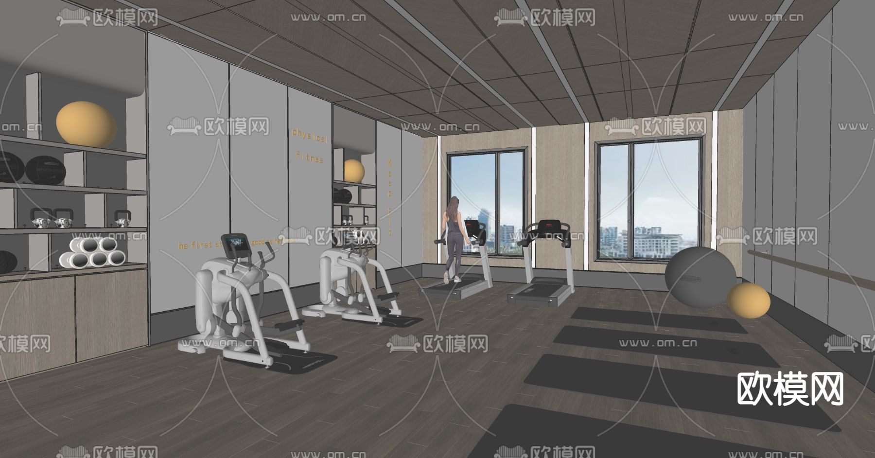 健身房 瑜伽室su模型下载（渲染图2）
