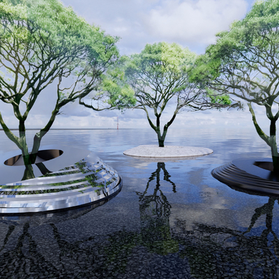  现代景观树池su模型 