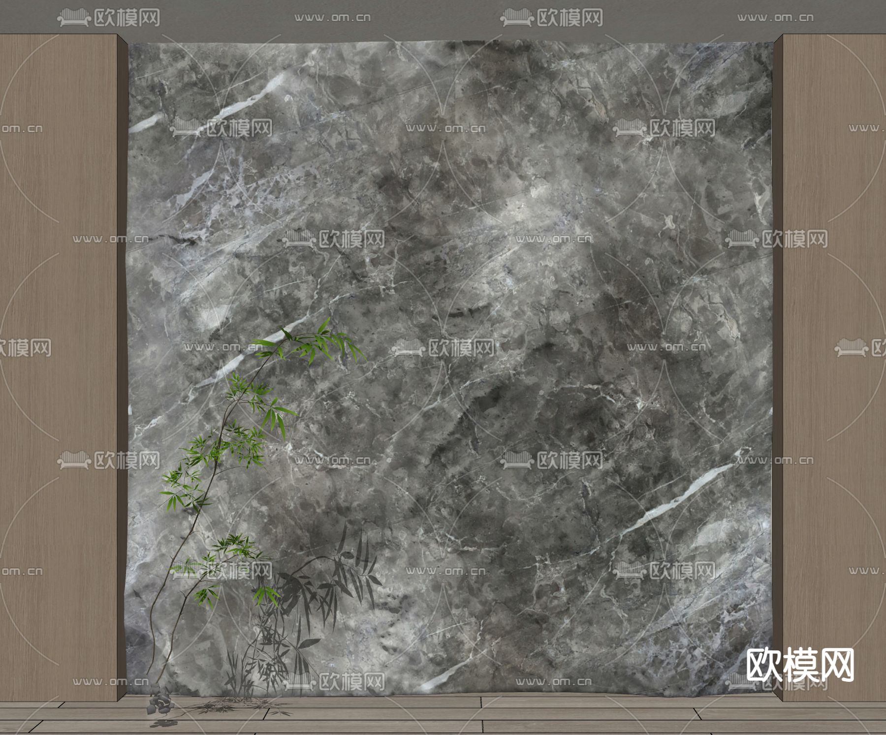 现代毛石背景墙su模型