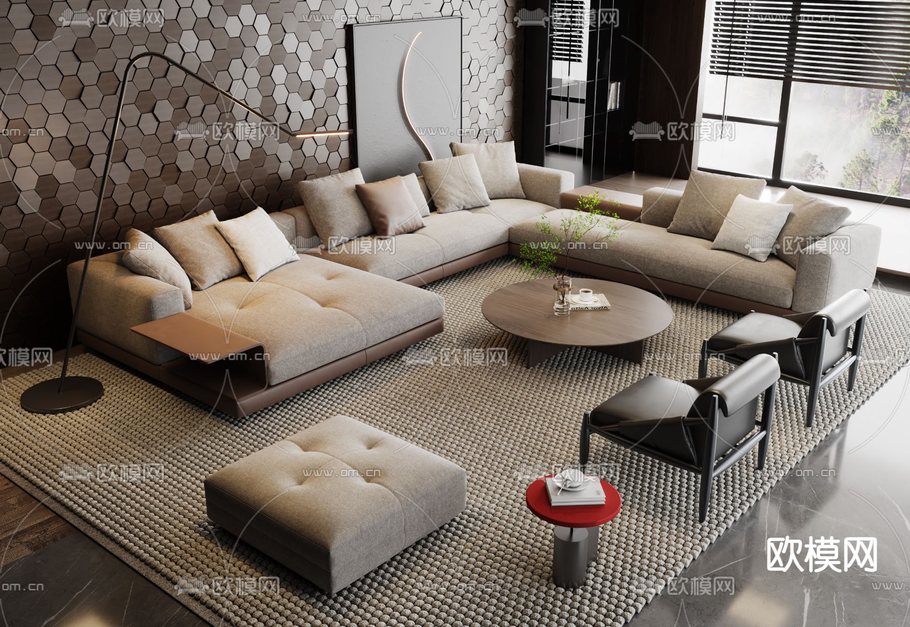 Poliform 转角组合沙发su模型下载（渲染图1）