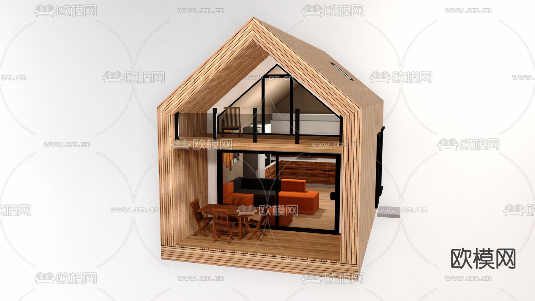 小木屋 民宿建筑外观su模型下载（渲染图1）