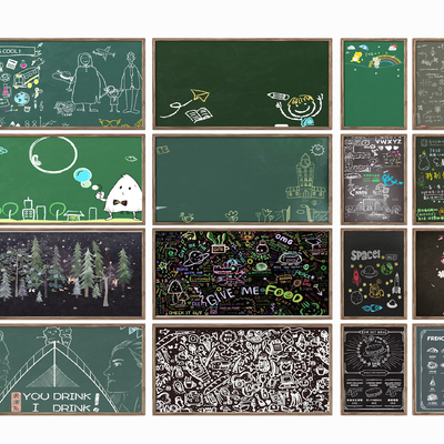  黑板涂鸦 粉笔画su模型 