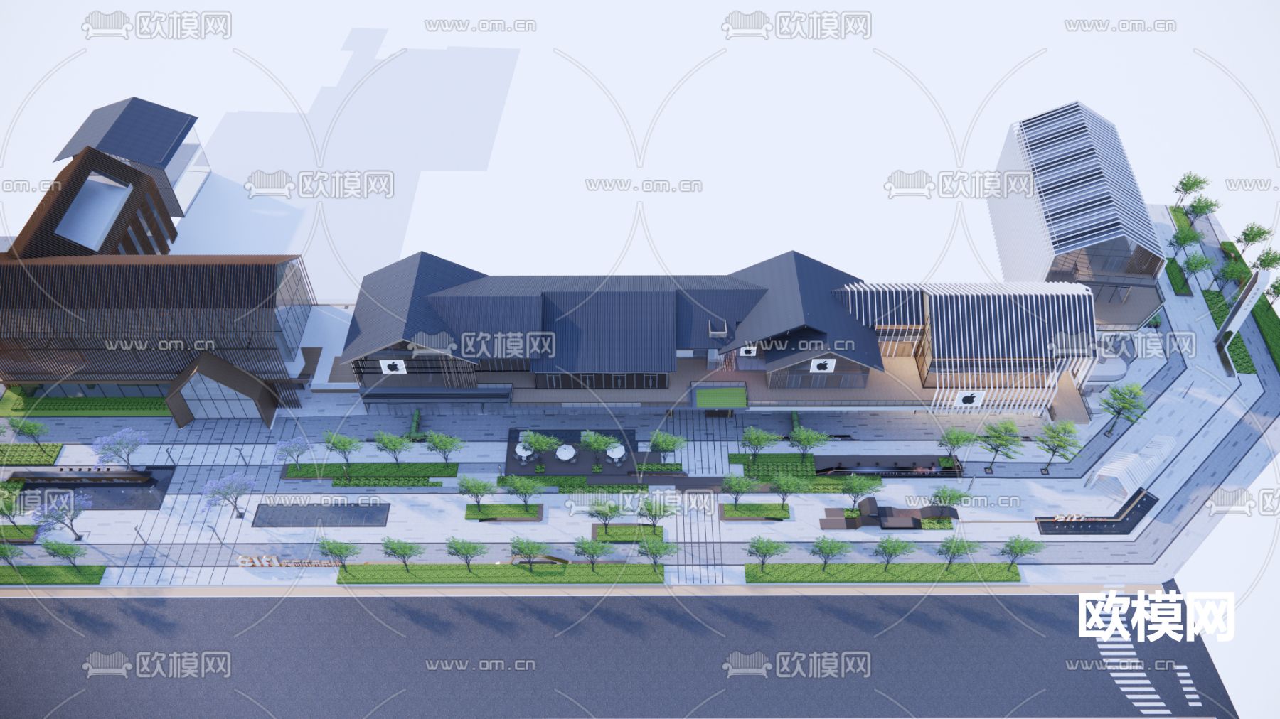 现代商业街su模型下载（渲染图5）