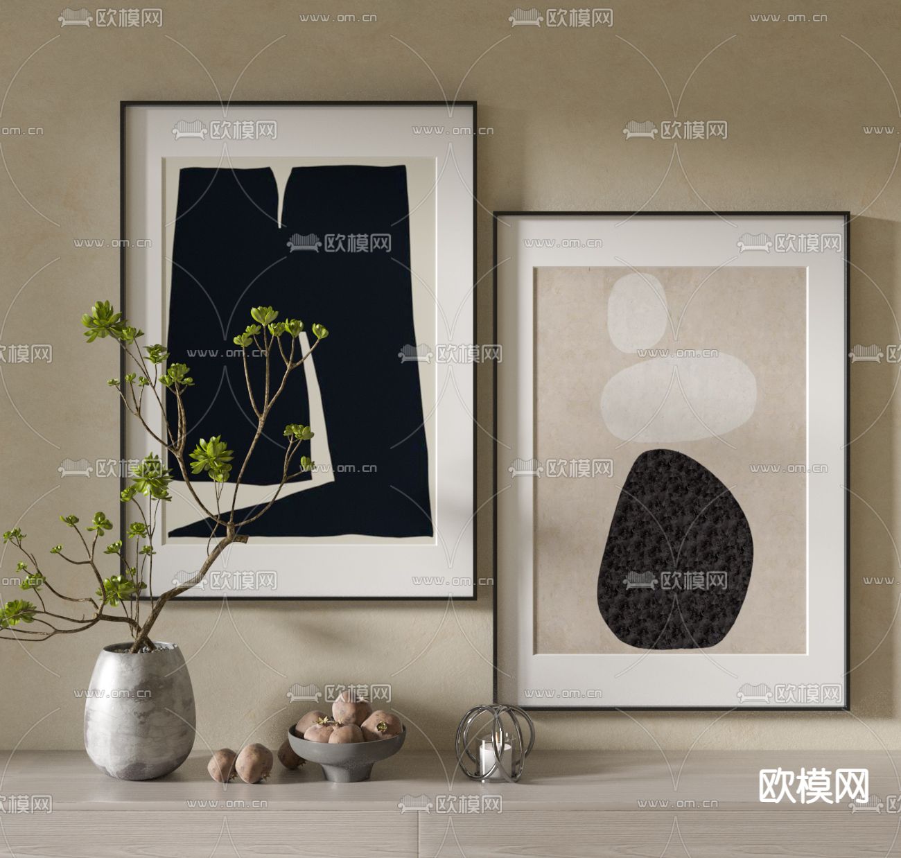 侘寂风装饰画 抽象画su模型下载（渲染图1）