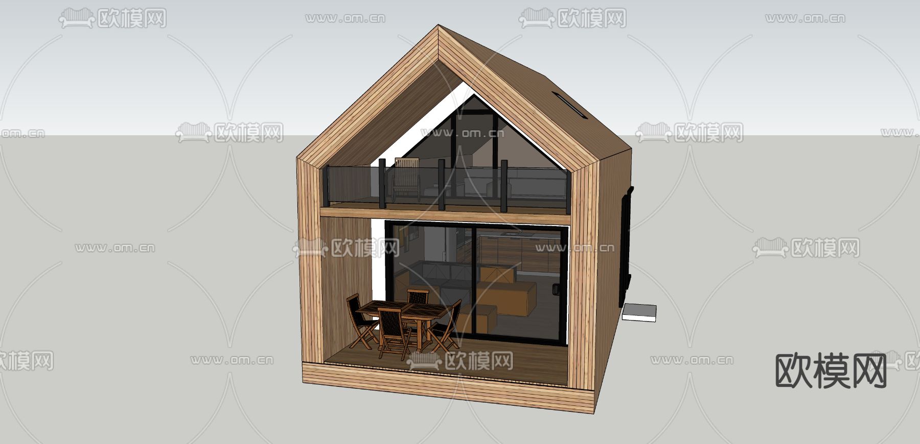 小木屋 民宿建筑外观su模型下载（渲染图3）