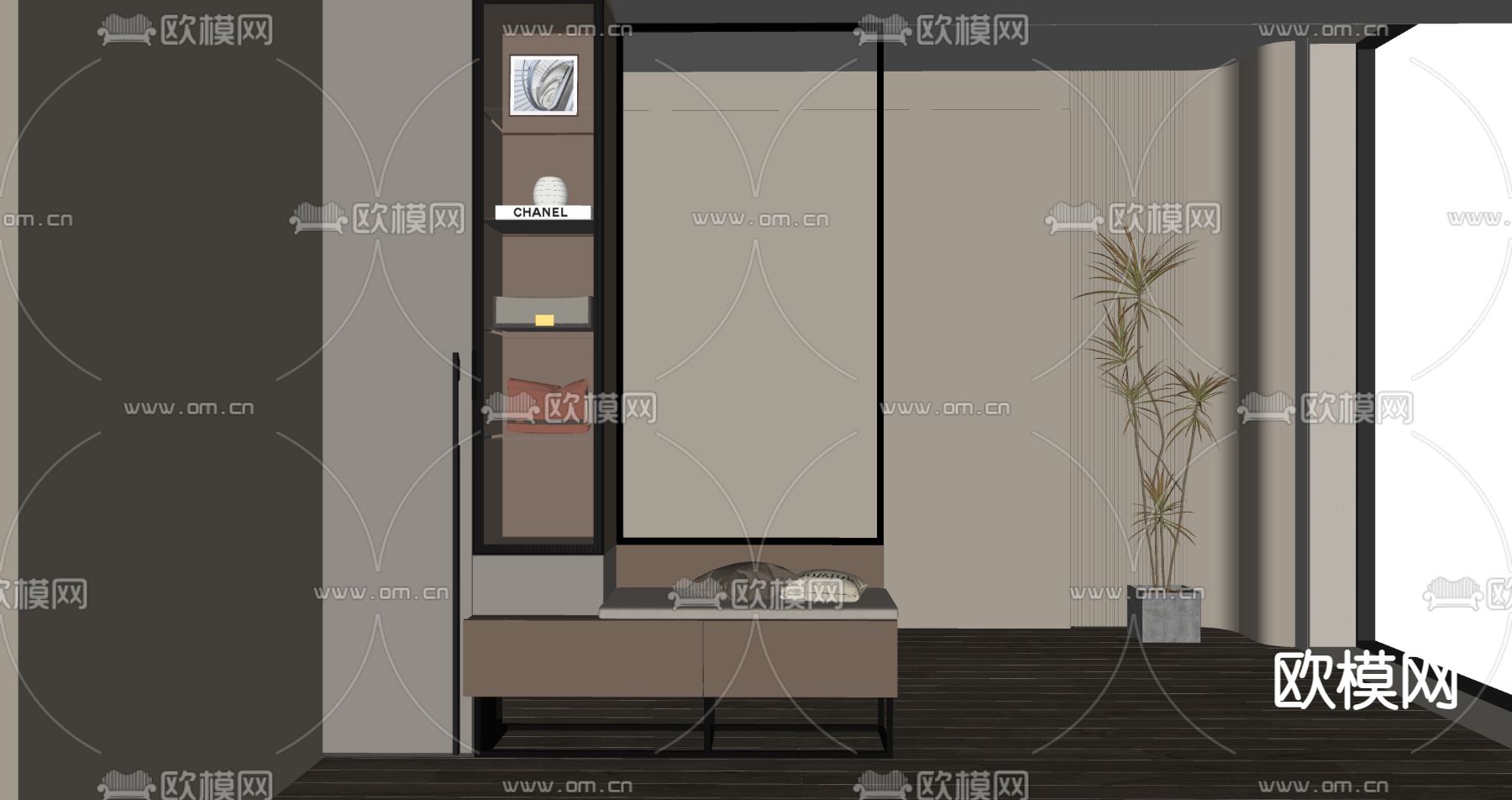 现代玄关隔断鞋柜su模型下载（渲染图2）