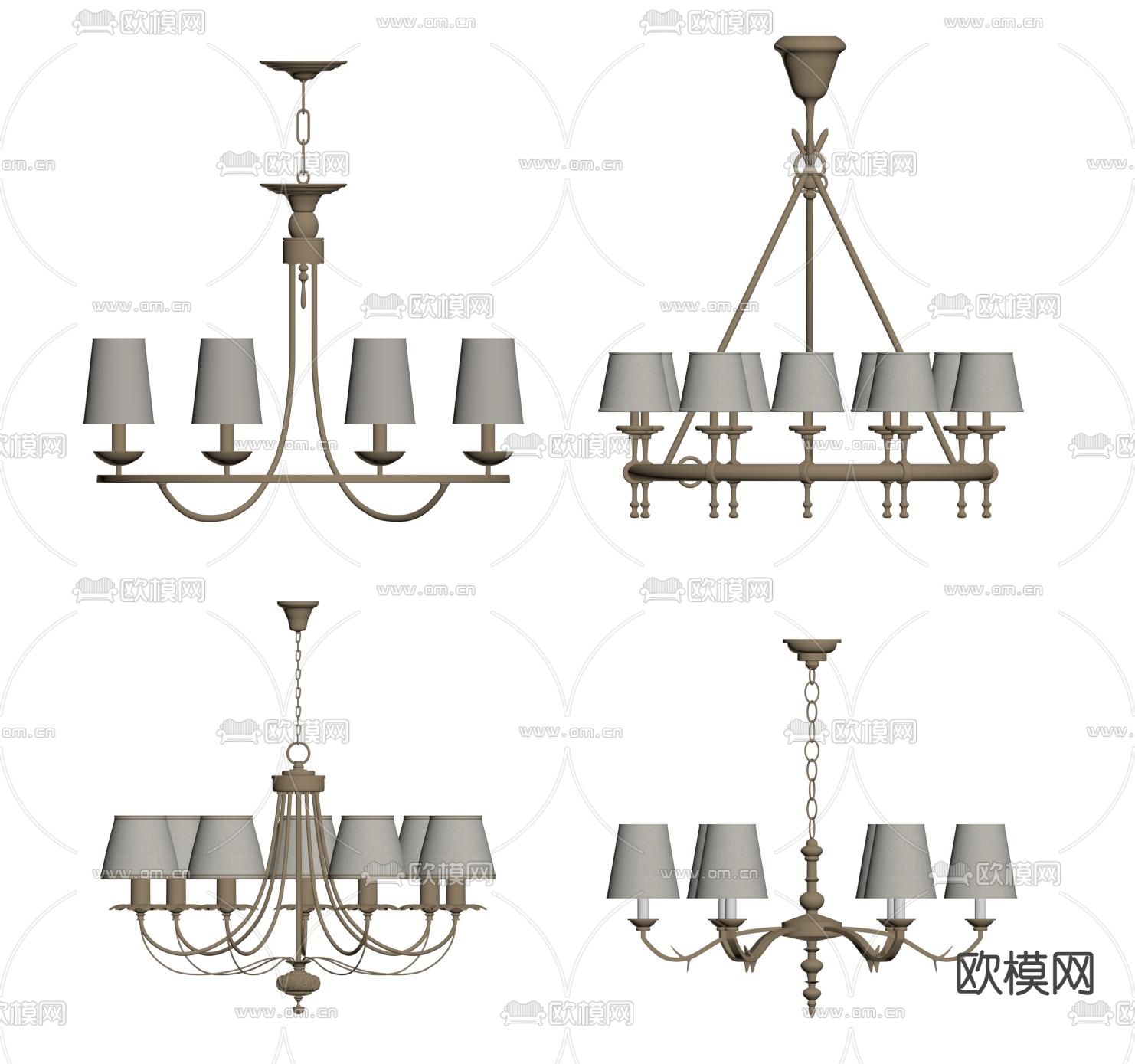 美式环形吊灯 多头吊灯su模型下载（渲染图2）