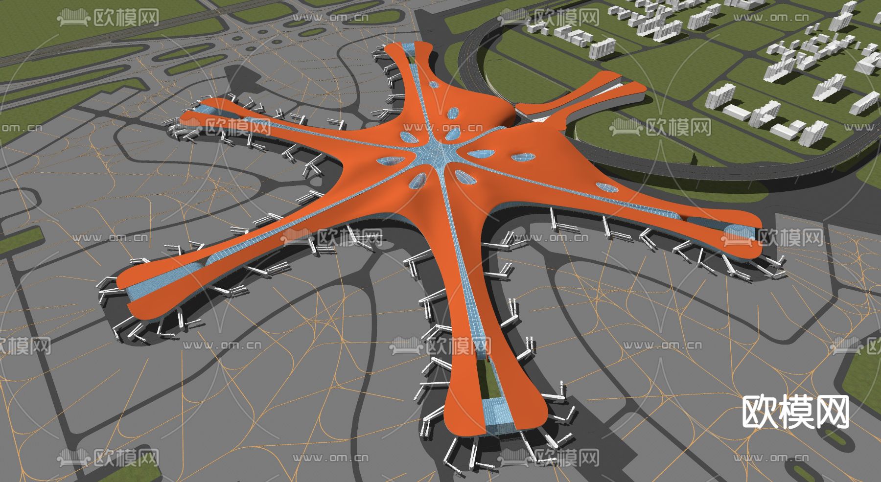 北京大兴机场鸟瞰su模型下载（渲染图4）