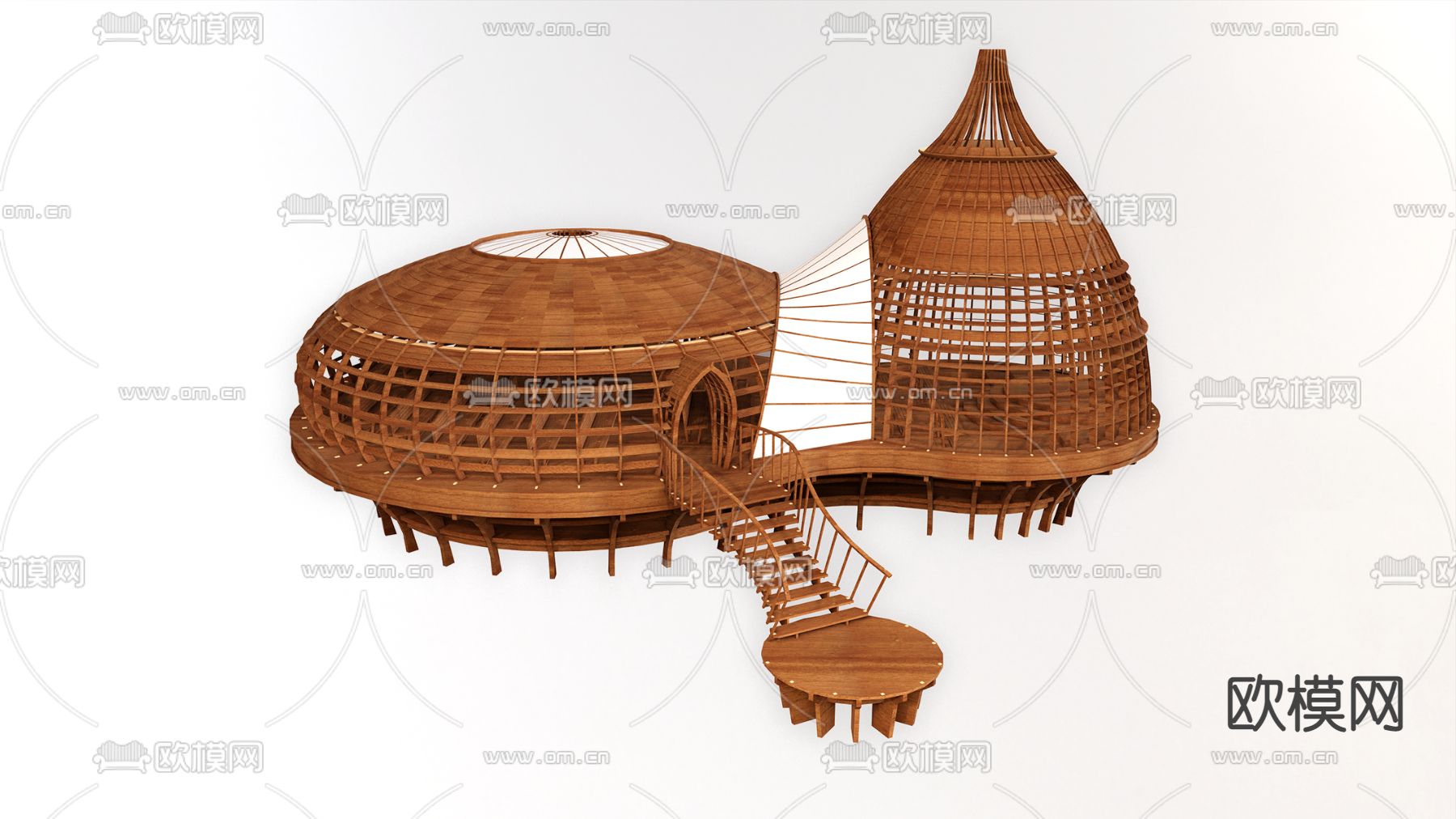 自然风木屋礼堂 建筑外观su模型