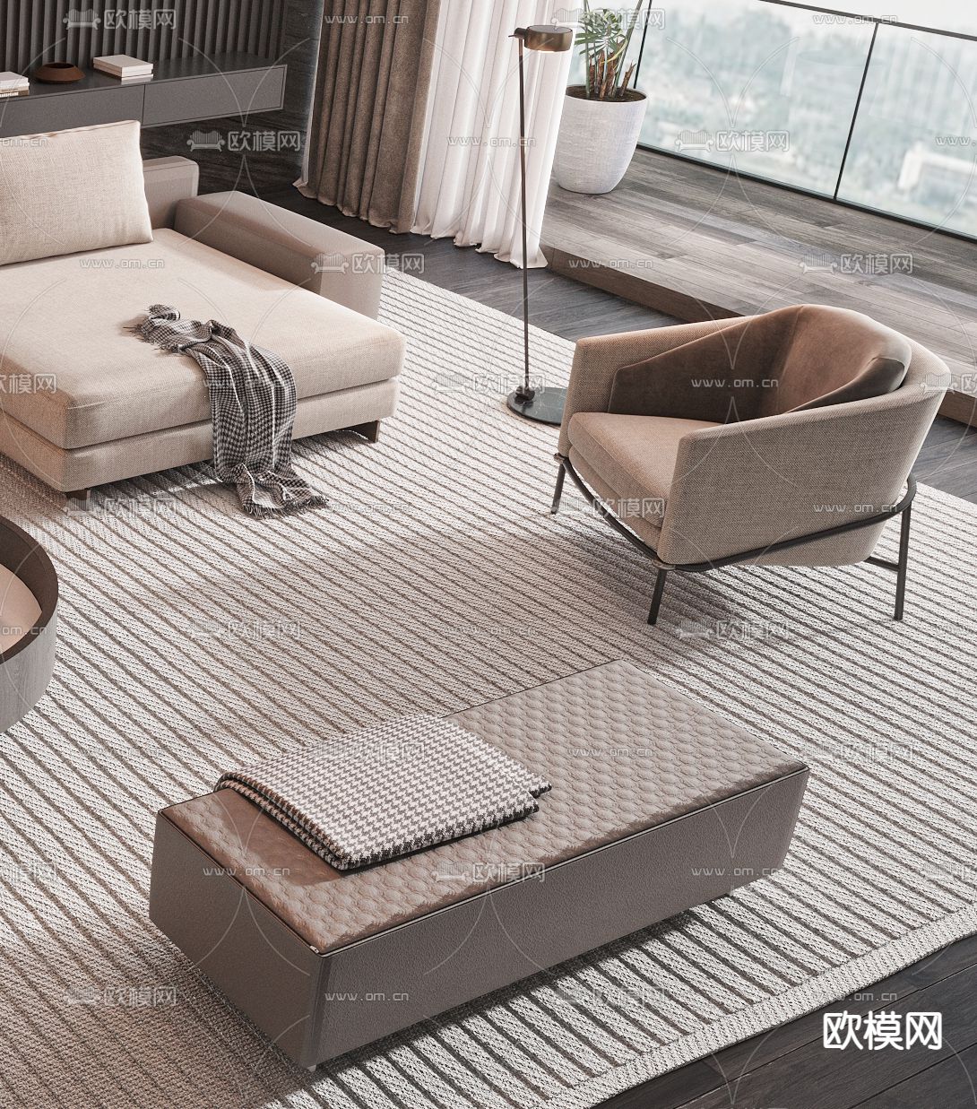 暗黑风组合沙发3d模型下载（渲染图2）